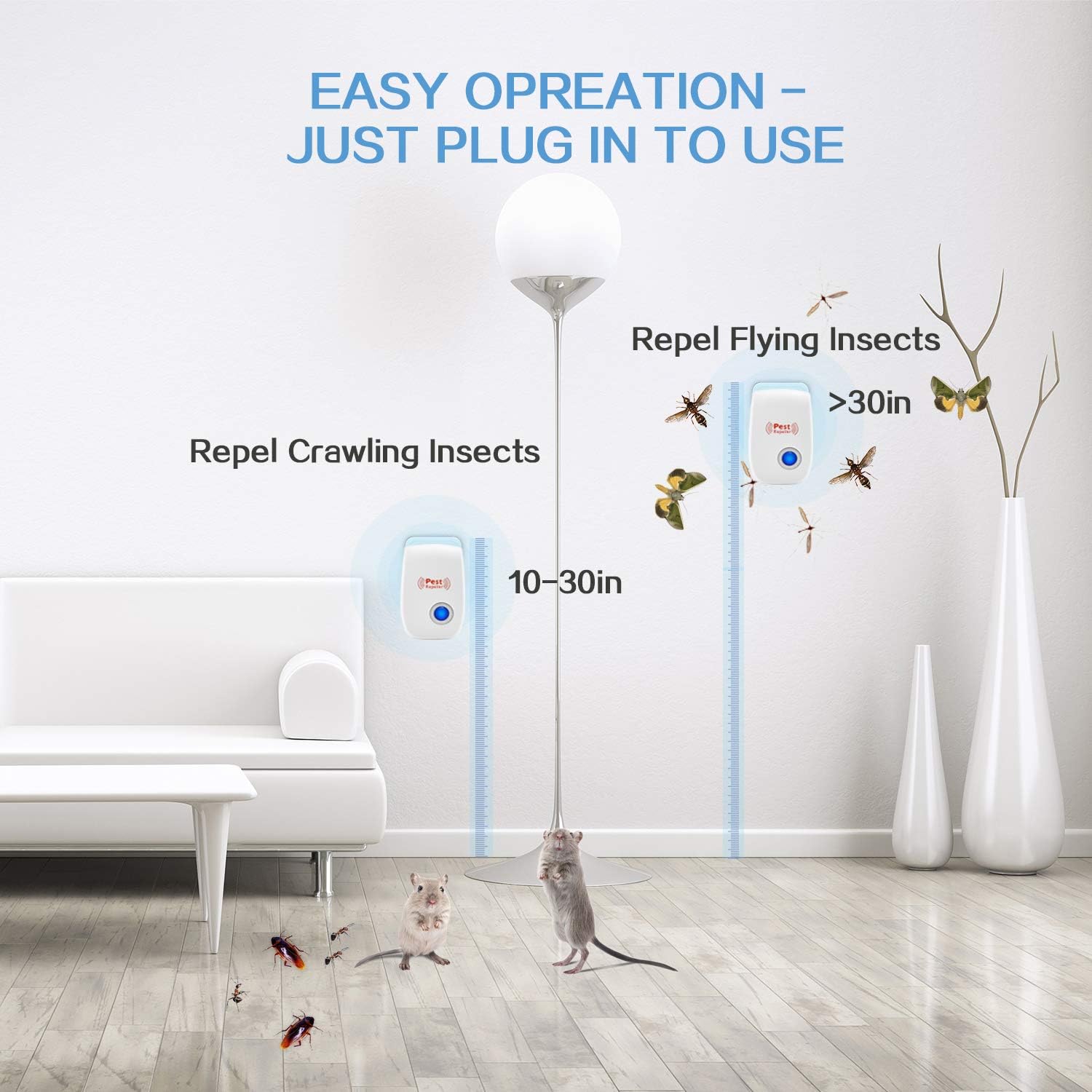 Utrasonic – Repelente de plagas, paquete de 6 repelentes de control de plagas para interiores, para mosquitos, ratones, cucarachas, arañas,