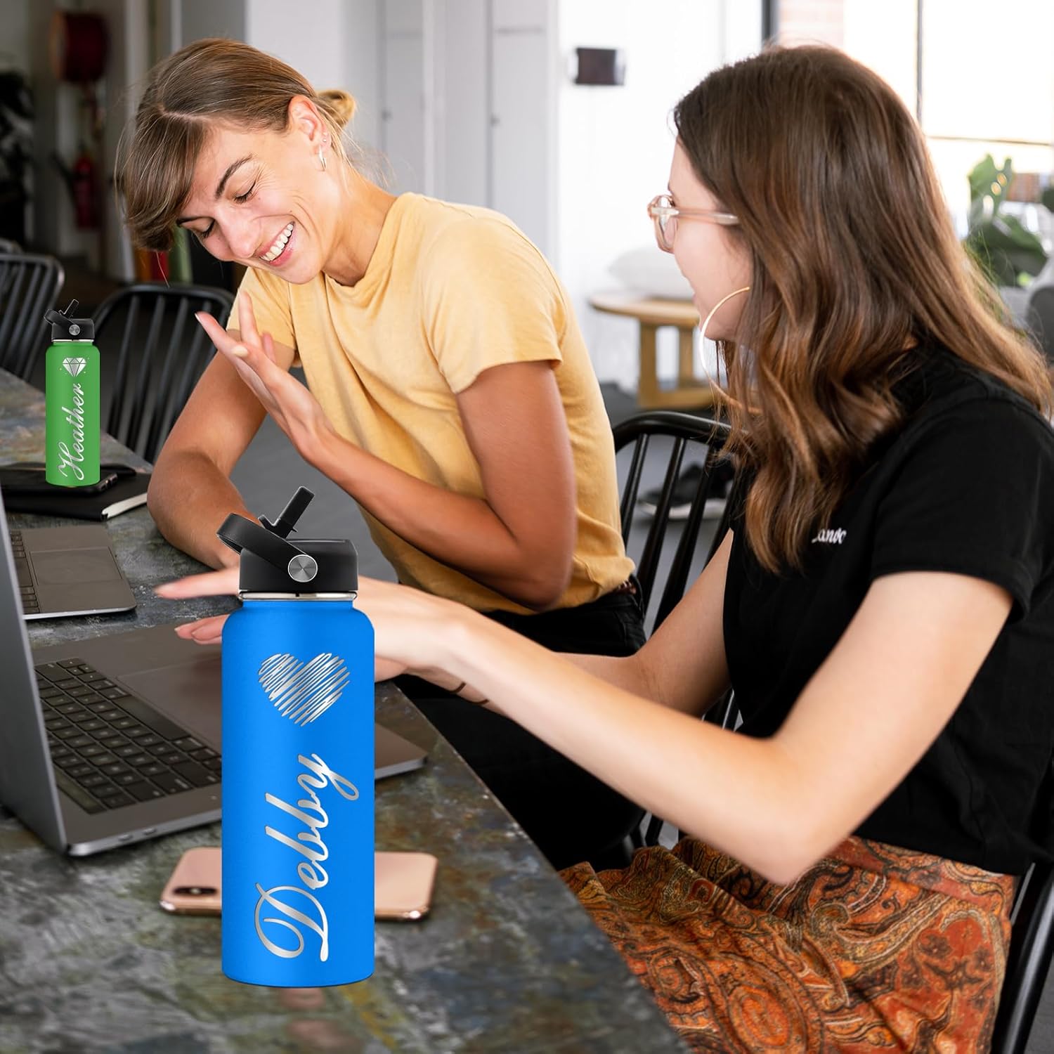 Botellas de agua personalizadas con tapa de popote de 243240 onzas, botellas aisladas de acero inoxidable con nombre, logotipo, regalo personalizado