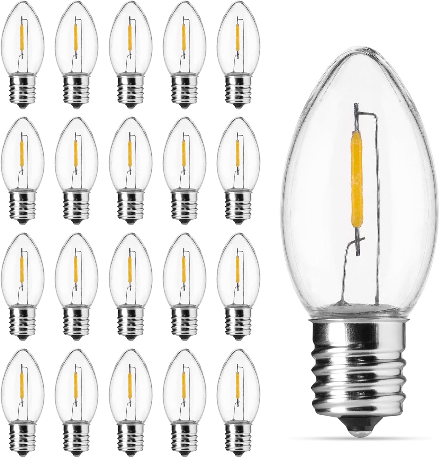 Brightown Paquete de 50 bombillas LED C9 de Navidad, bombillas LED C9 inastillables de plástico transparente, repuesto para luces de cadena de