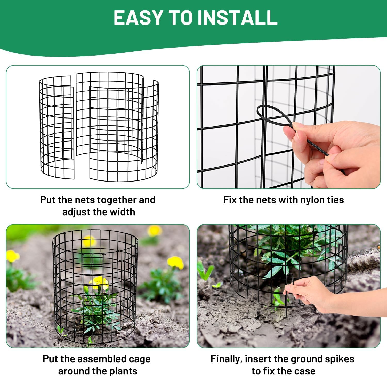 Keten Paquete de 5 protectores de plantas de animales, 15 piezas de malla metálica para mantener a los animales fuera, jaulas de plantas de 13.7