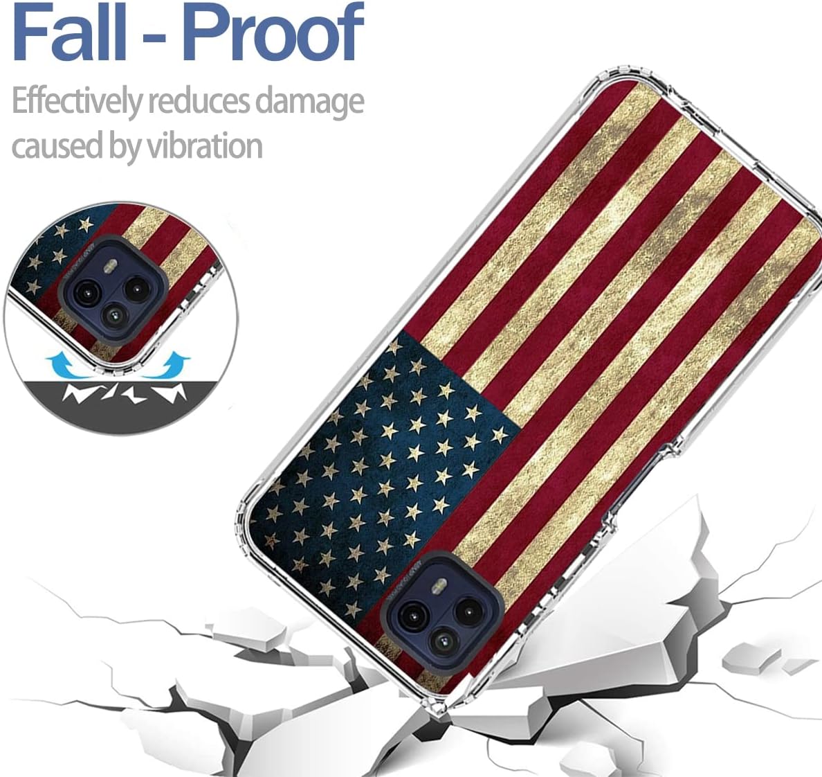 Funda para Moto G50 5G, Motorola G50 XT2149-1 con protector de pantalla de vidrio templado, bonito patrón de bandera transparente de cuerpo