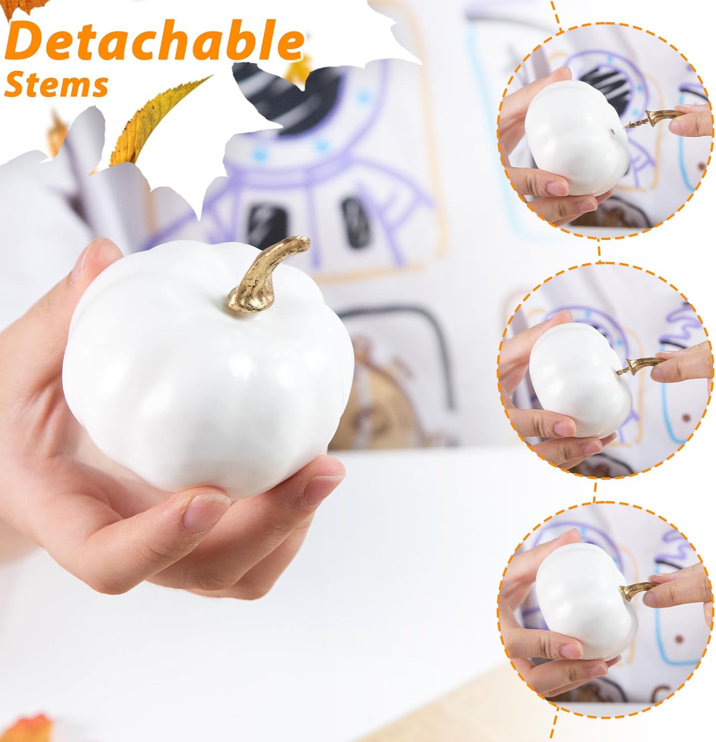 BigOtters 22 piezas de calabazas de otoño, calabazas artificiales, pequeñas calabazas falsas de espuma blanca y dorada para manualidades, Halloween,