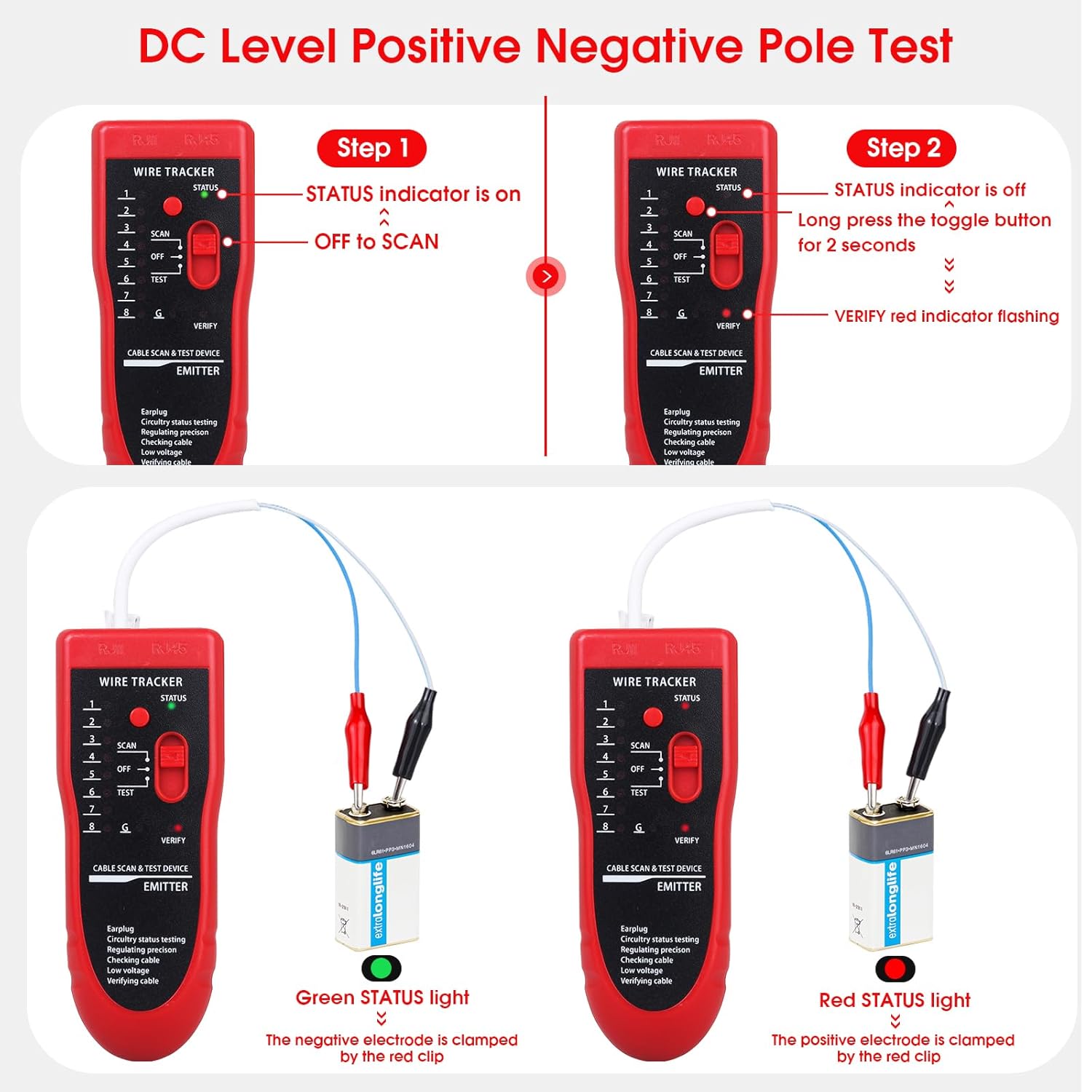 Probador de cables de red, probador de cables multifunción RJ45 RJ11 para colación de cables, colación de mantenimiento de red, prueba de línea