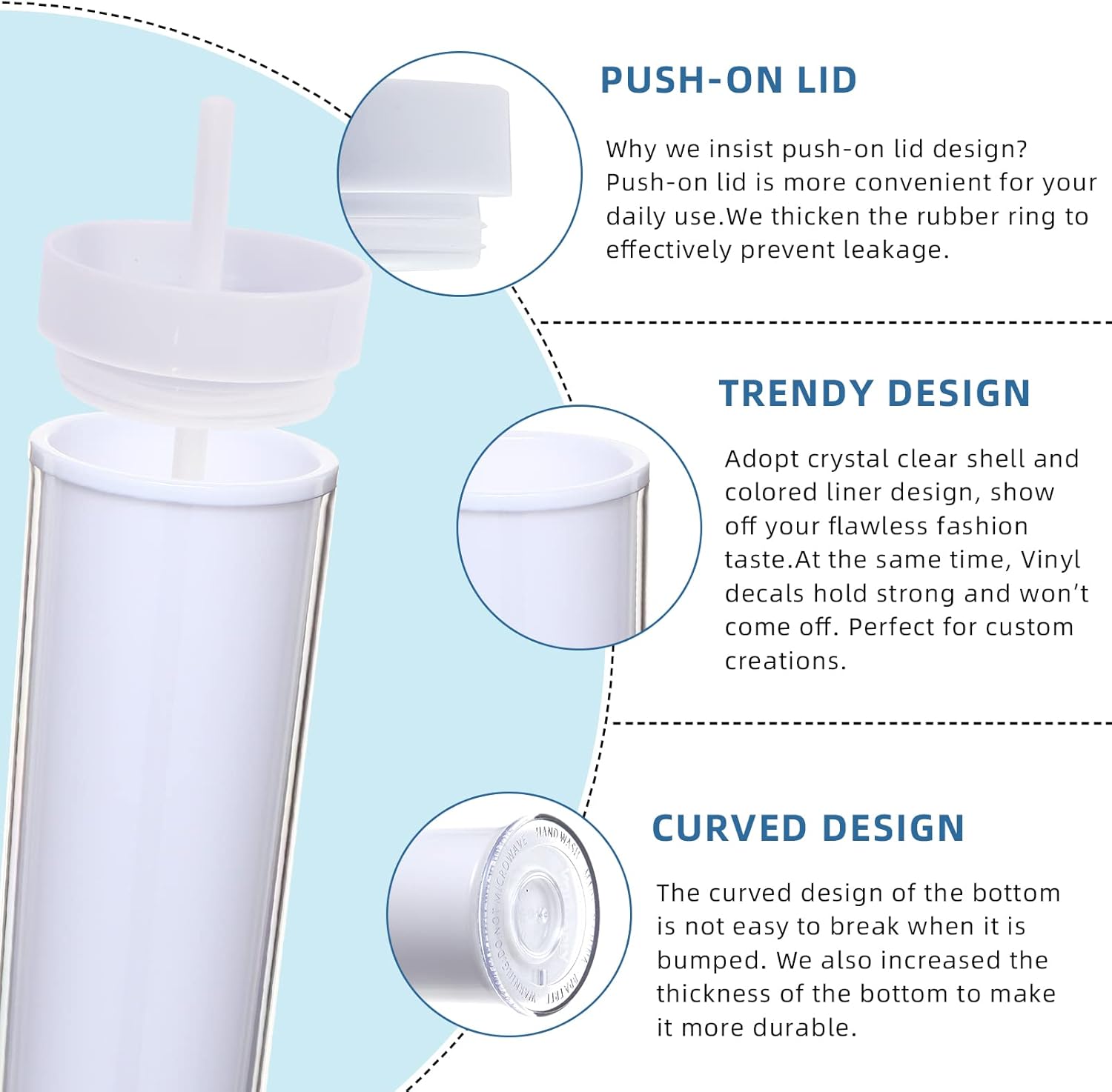 Volhoply Vaso de 20 onzas con tapa y pajita, paquete de 8 vasos delgados de plástico transparente de doble pared a granel, taza de café de viaje