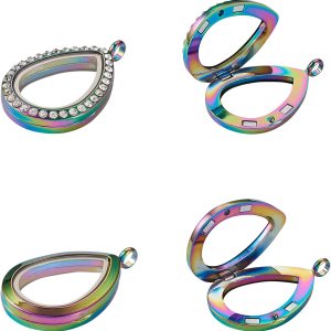 Pandahall – Dijes de diamantes de imitación para fotos, medallón flotante de memoria, caja de fotos de cristal, colgantes de doble cara para ramo de Pandahall – Dijes de diamantes de imitación para fotos, medallón flotante de memoria, caja de fotos de cristal, colgantes de doble cara para ramo de