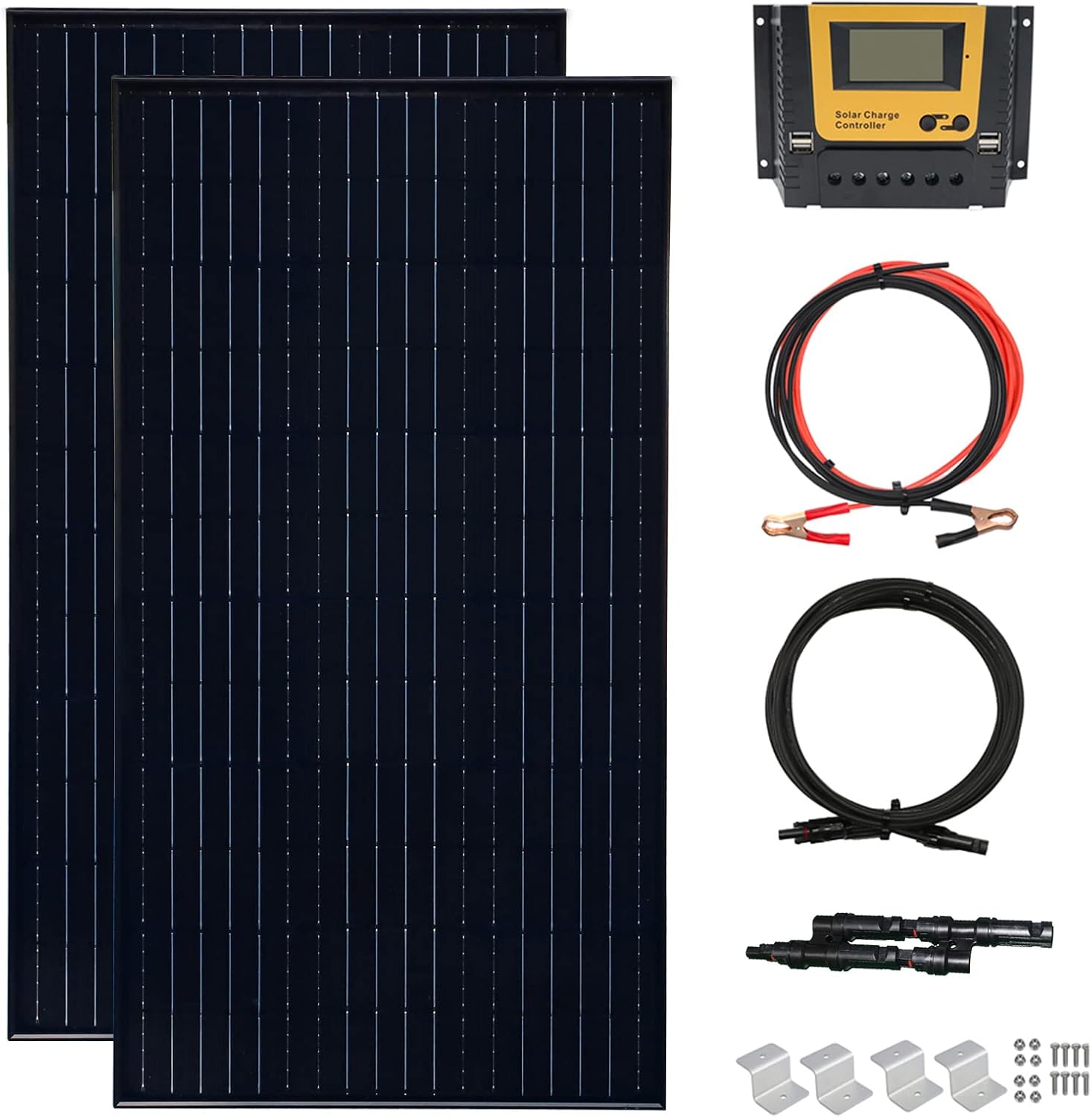 Kit de panel solar de 12 V, 200 W, módulo fotovoltaico monocristalino ligero de 100 vatios con controlador de carga de 20 A, alimentación fuera de