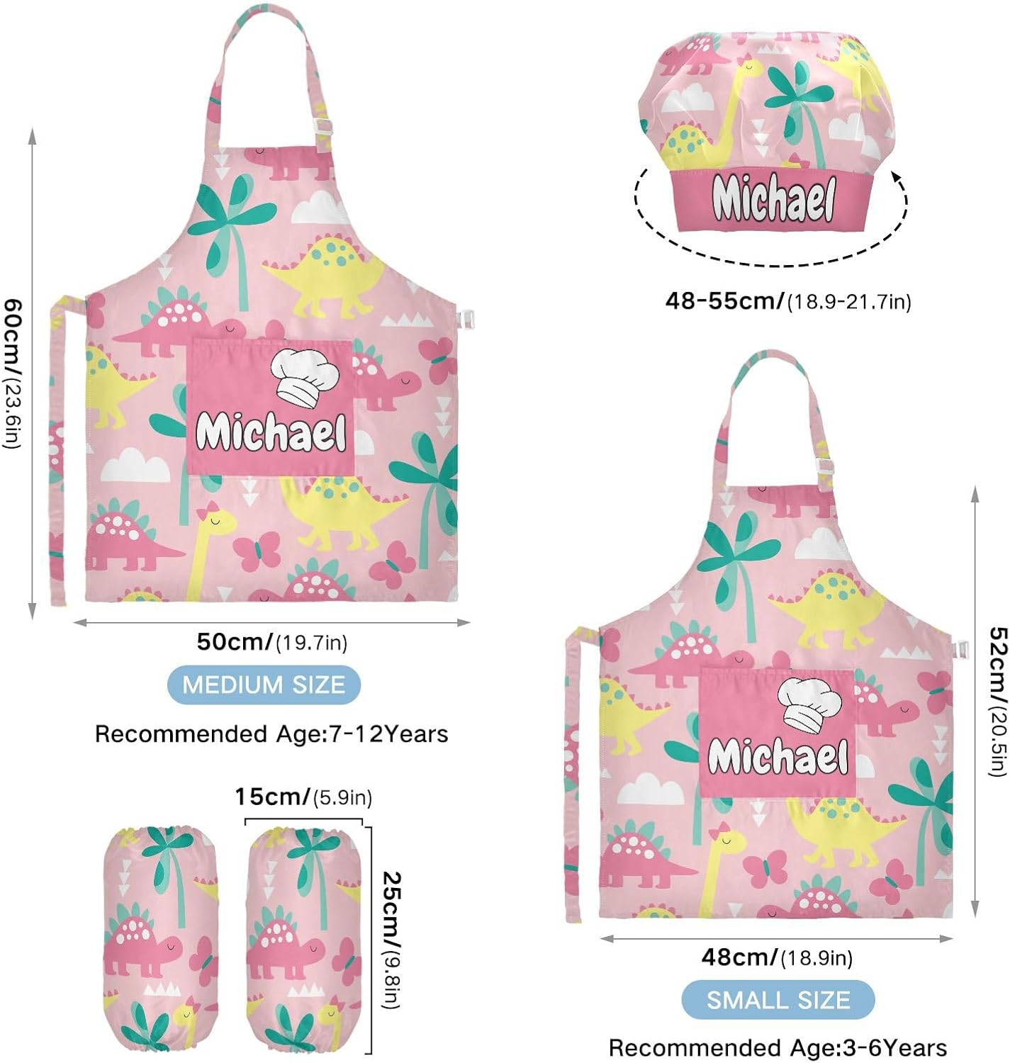 Horse Custom Kids Apron and Chef Hat Set Personalized Cooking Kitchen Chef Apron with Big Pocket for Boys Girls (3-12 Years)