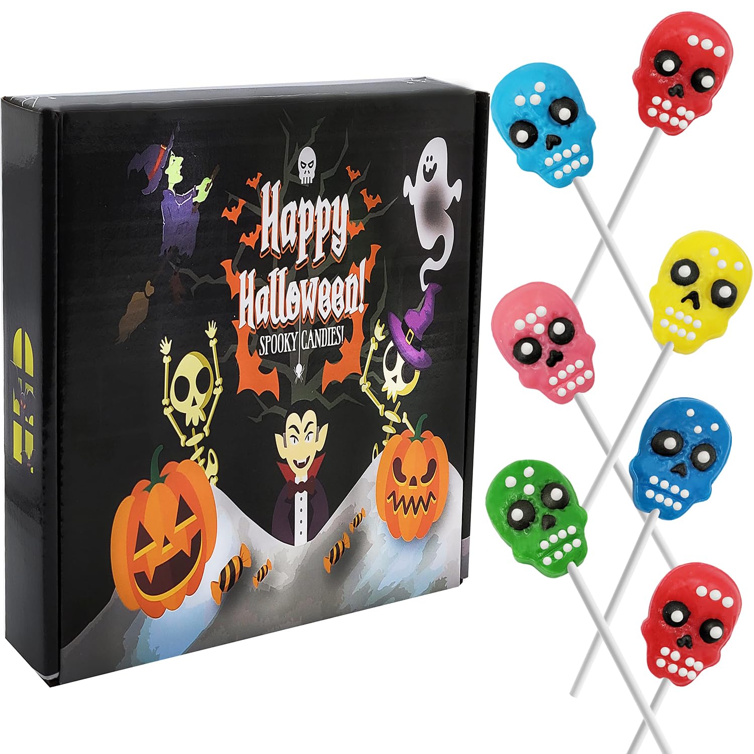 Fruidles Paletas de calavera de Halloween del Día de los Muertos envueltas individualmente (paquete de 24 unidades)
