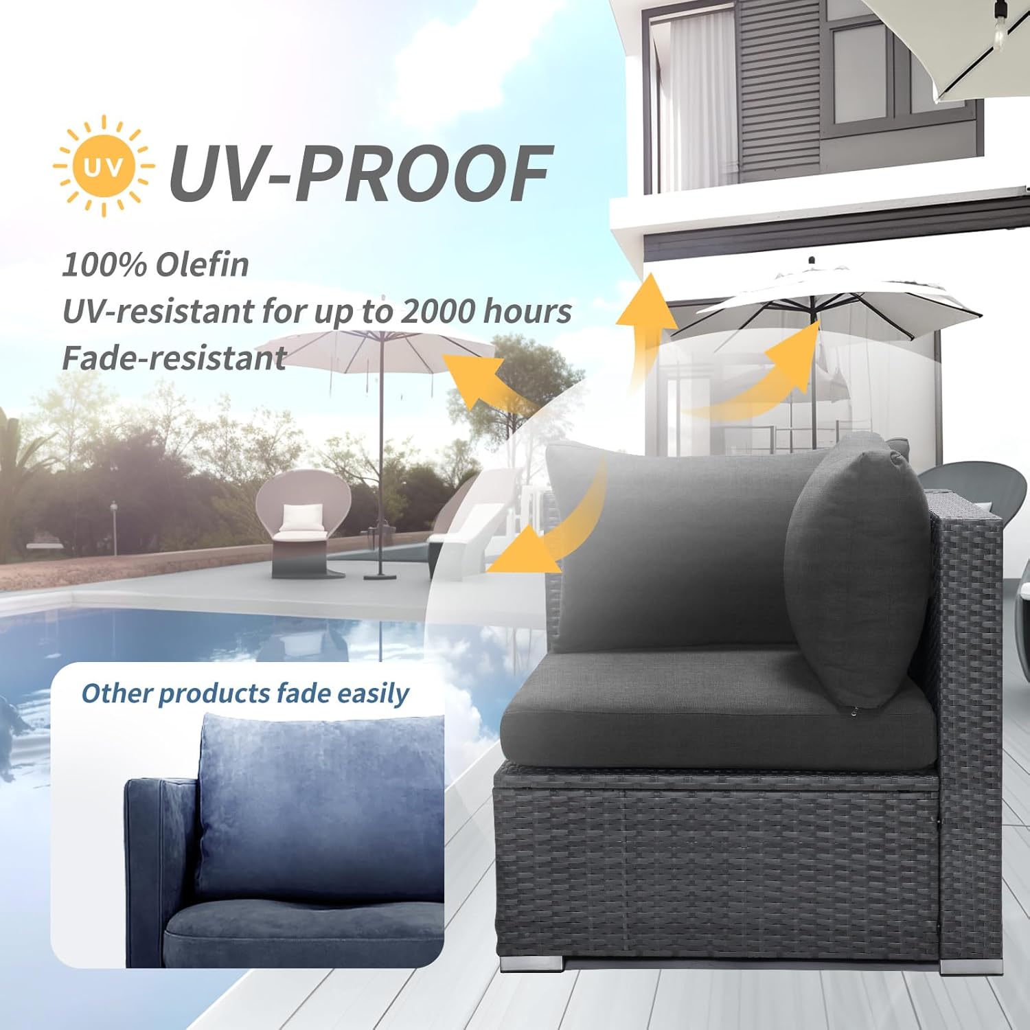 FINCATI Juego de 14 fundas de repuesto para cojines de patio al aire libre, 27 x 27 pulgadas, resistentes al agua, con cremallera, fundas para