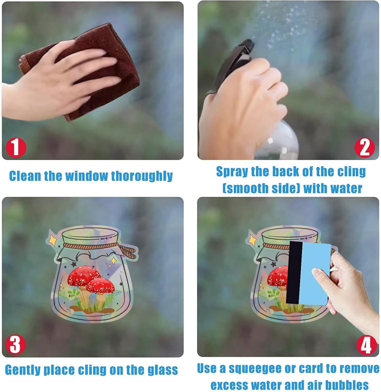 AHANDMAKER 4 adhesivos láser para ventana, adhesivos estáticos, patrón de frascos de hongos, calcomanías electrostáticas para ventana, calcomanías