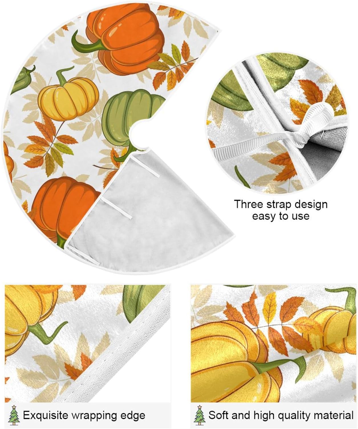Falda de árbol de calabazas con hojas de arce que caen, falda suave para árbol de Navidad, decoraciones de falda de árbol de Navidad, faldas de
