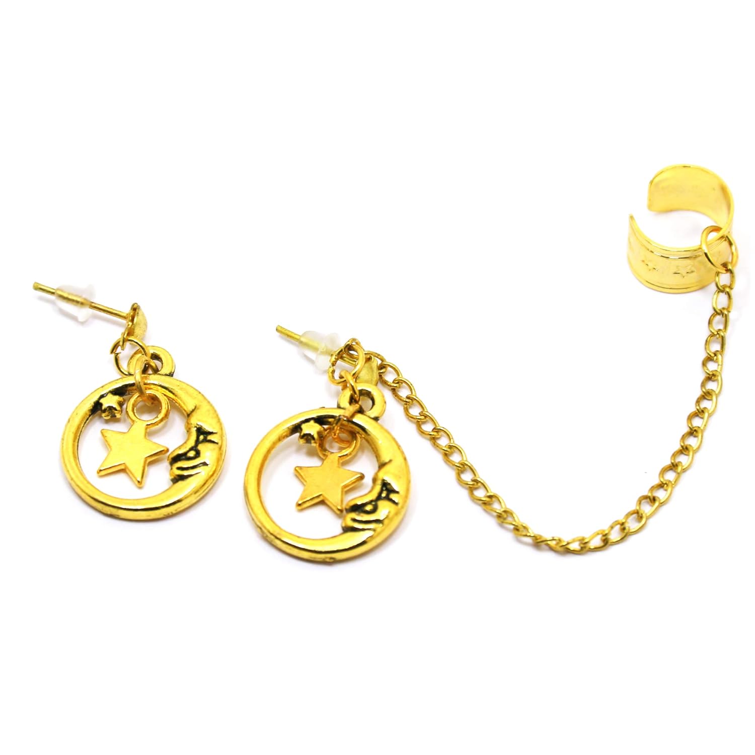 Gold moon ear cuff Handmade celestial stars earrings fake cartilage cuffs half moon dangling ear wrap crescent boho Valentines jewellery gift