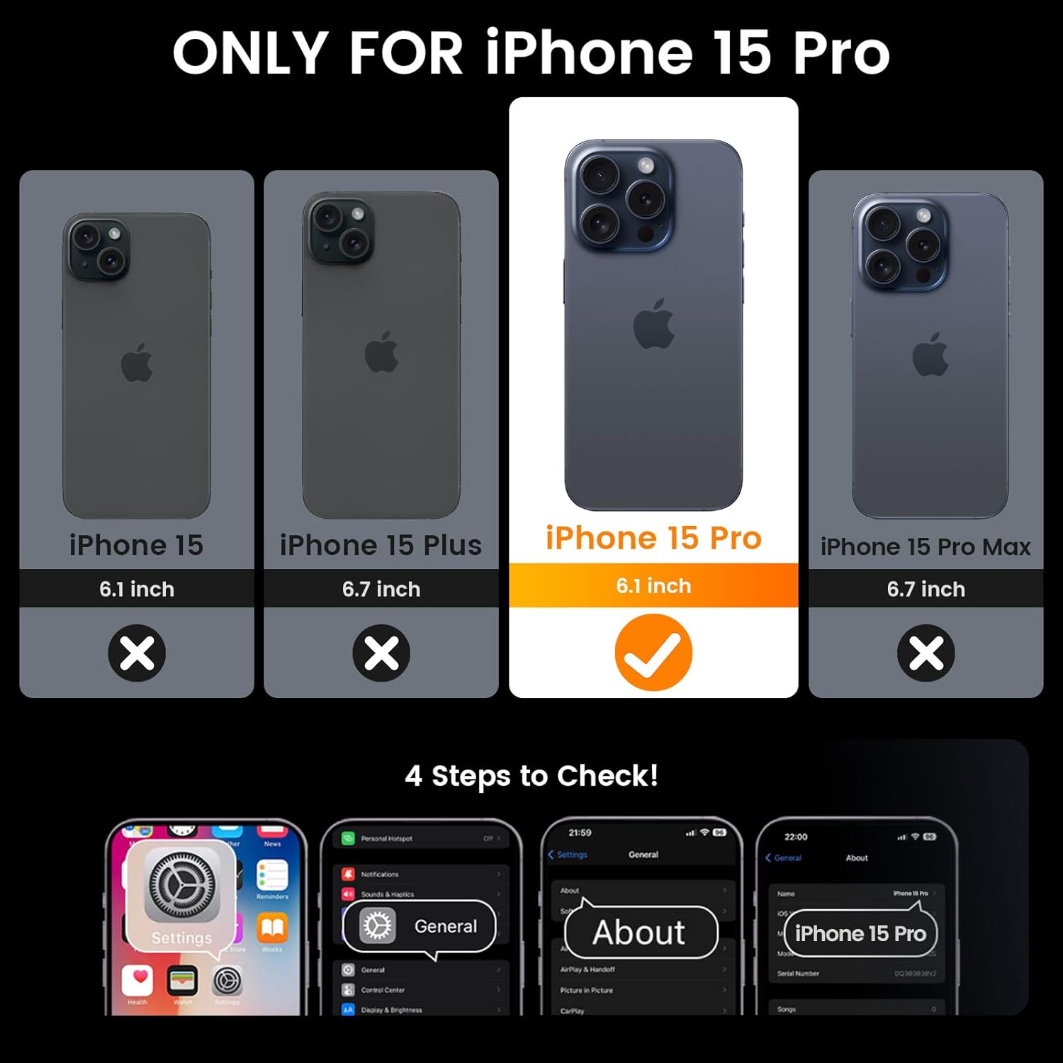 Goton Funda para iPhone 15 Pro con protector de pantalla – Funda protectora para cámara deslizante con soporte de anillo, resistente a los golpes y