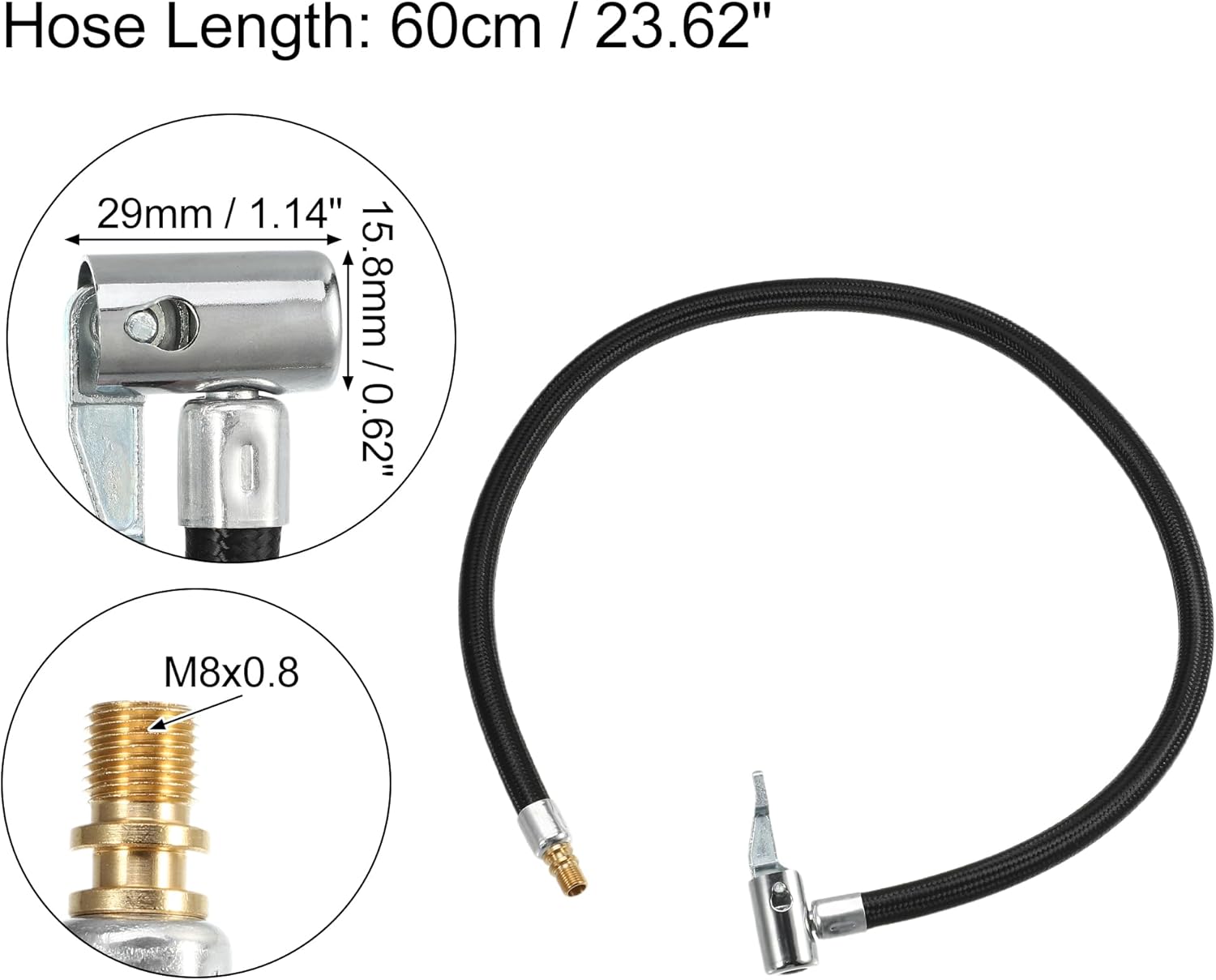 uxcell 2 unids 23.6 in 23.62 “válvula de neumático conectar tubería con boquillas de gas, inflador de portabrocas de aire, bomba de compresor,