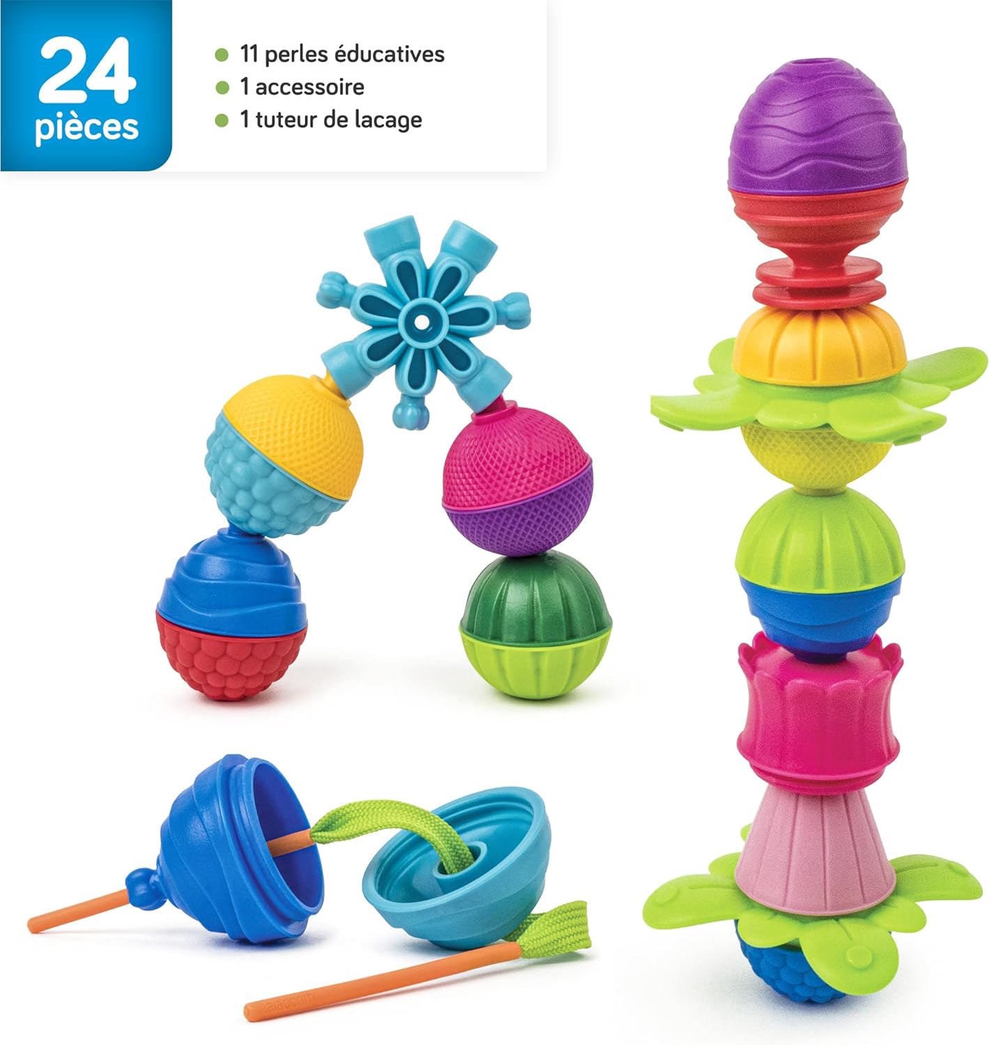 24 piezas de cuentas para bebés y niños pequeños, juguete educativo Montessori de construcción STEM de 10 meses a 3 años – BL200