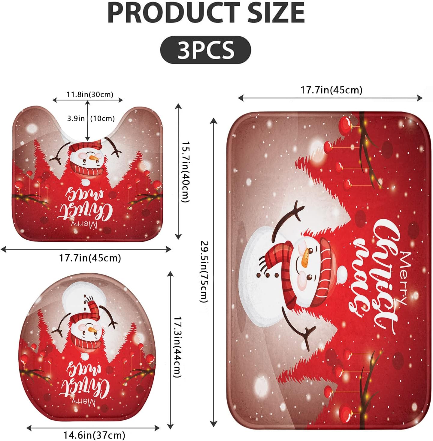 ArtSocket Juego de 3 alfombras y tapetes de baño de Navidad, antideslizantes, copos de nieve, árbol de invierno, absorbente de microfibra de espuma