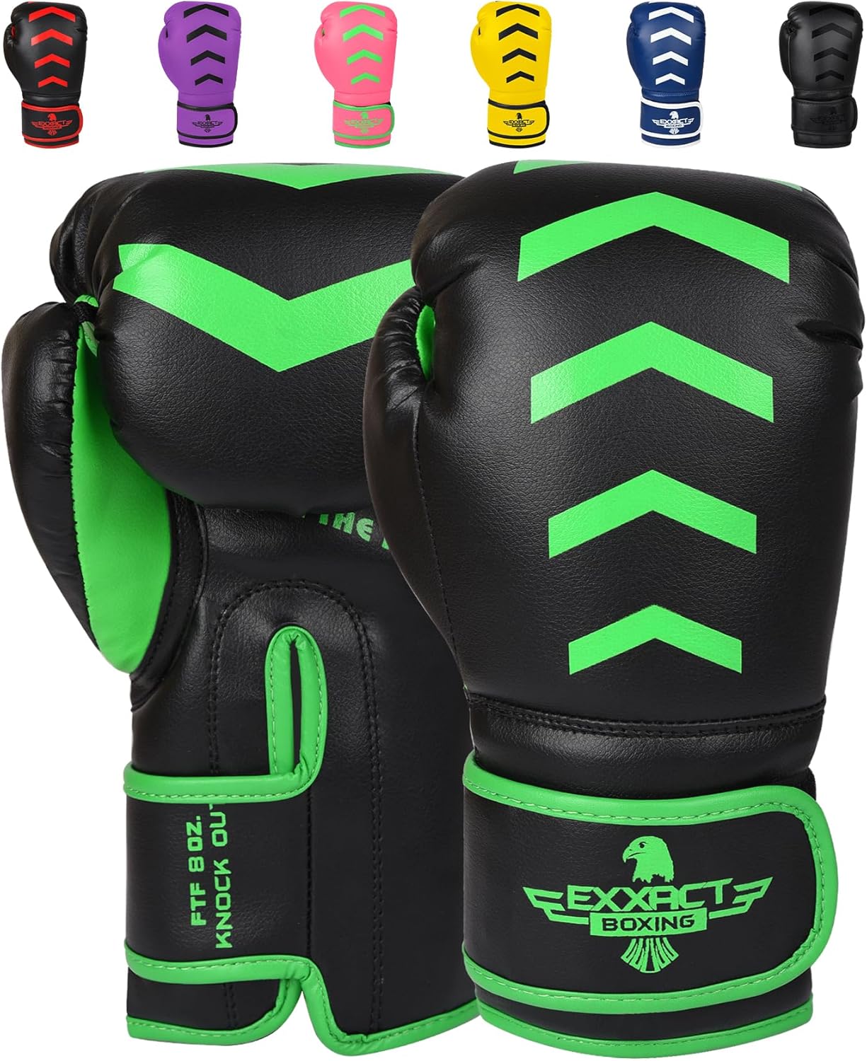 Exxact Sports Knockout – Guantes de boxeo juveniles para niños, guantes de boxeo de cuero duradero con protección acolchada para artes marciales