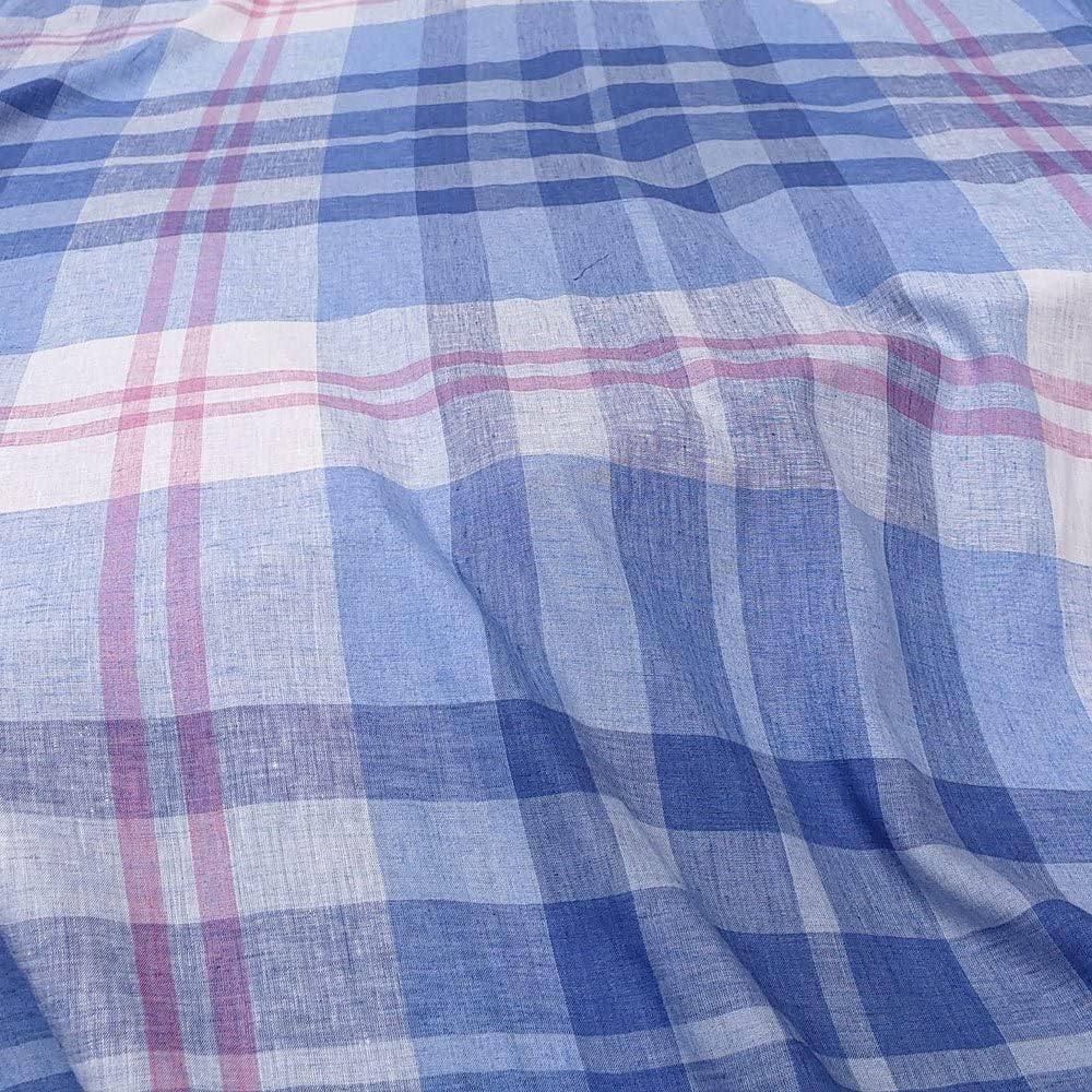Tela de lino azul a cuadros  Material elegante y duradero para manualidades, ropa y decoración del hogar