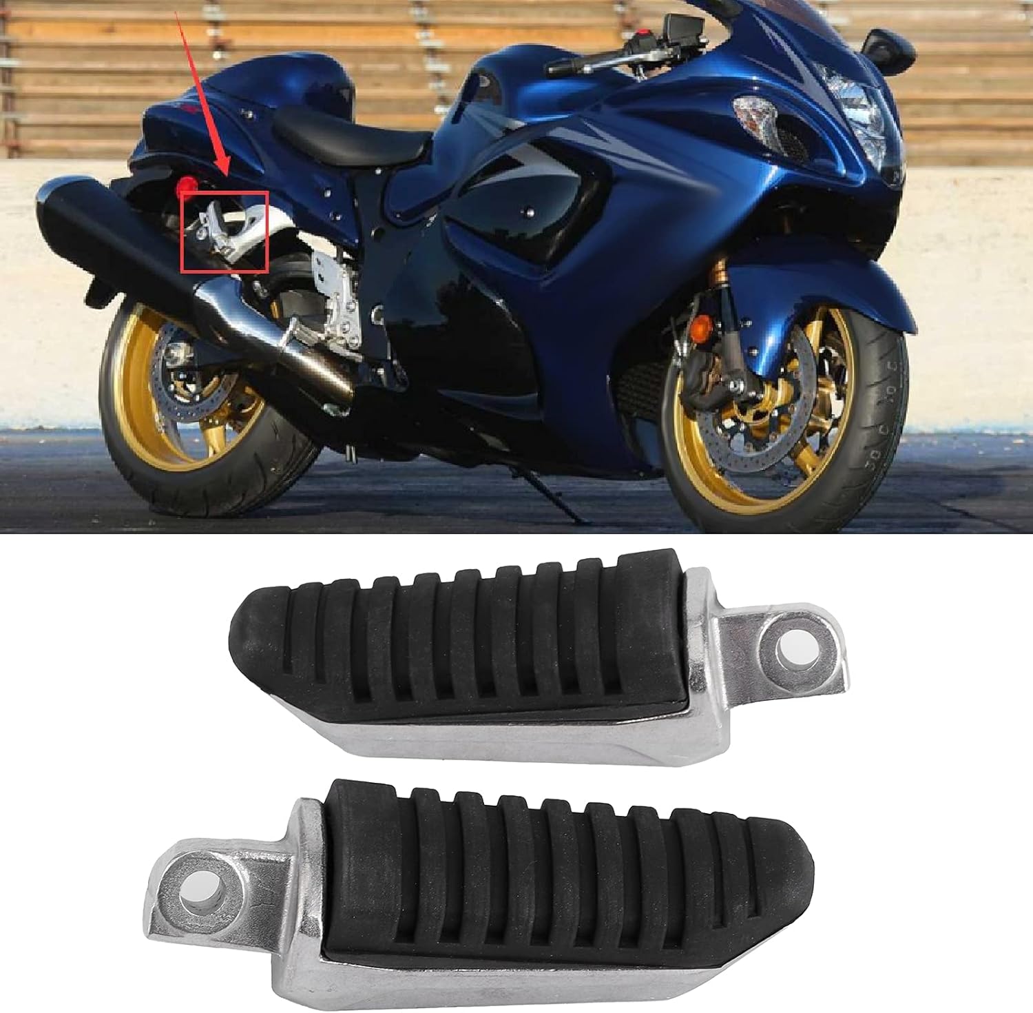 Aramox Estriberas de motocicleta, clavija trasera izquierda+reposapiés derecho para Suzuki HAYABUSA GSX1300R 20082011
