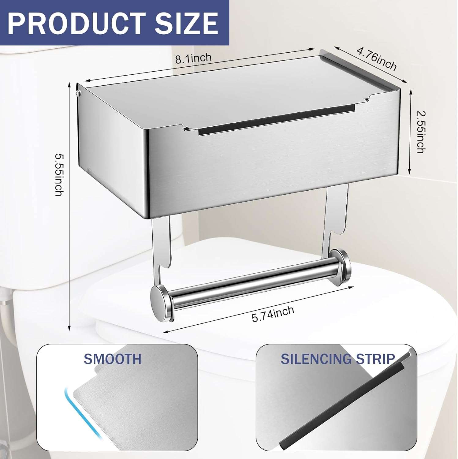 Layhit 3 piezas de soporte de papel higiénico con estante dispensador de toallitas desechables de acero inoxidable para montaje en pared de papel