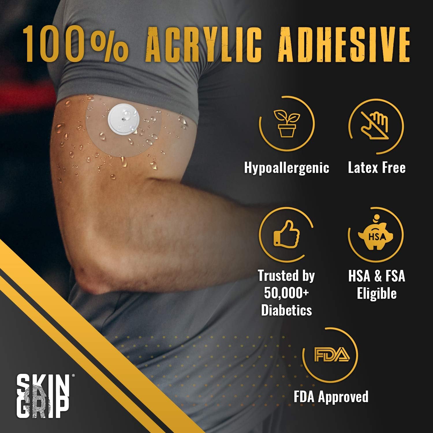 Skin Grip Adhesive Patches for Freestyle Libre 2  Waterproof & Sweatproof for 10-14 Days, Pre-Cut Adhesive Tape, Continuous Glucose Monitor Sensor