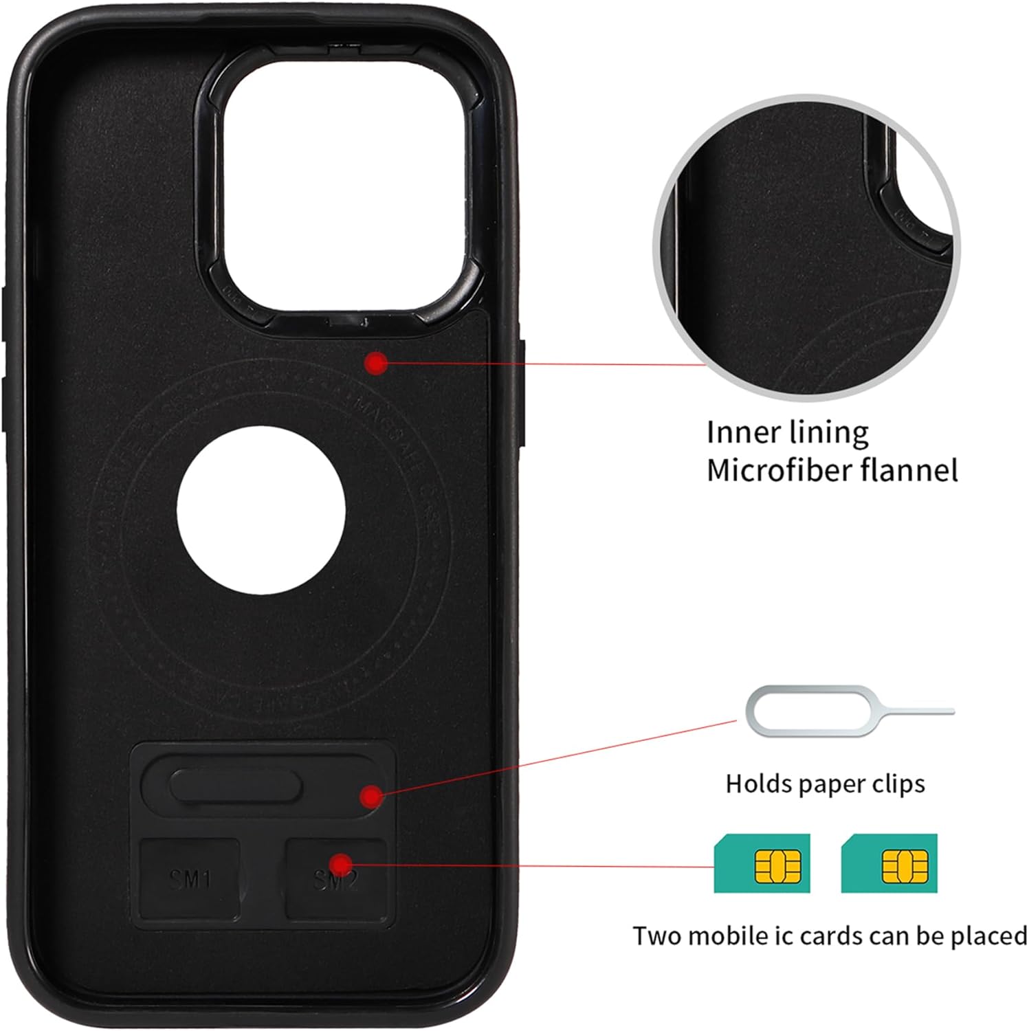 Compatible con MagSafe diseñada para iPhone 13 Pro Max, funda de piel magnética dividida para tarjetas de crédito (para iPhone 13 Pro Max, morado)