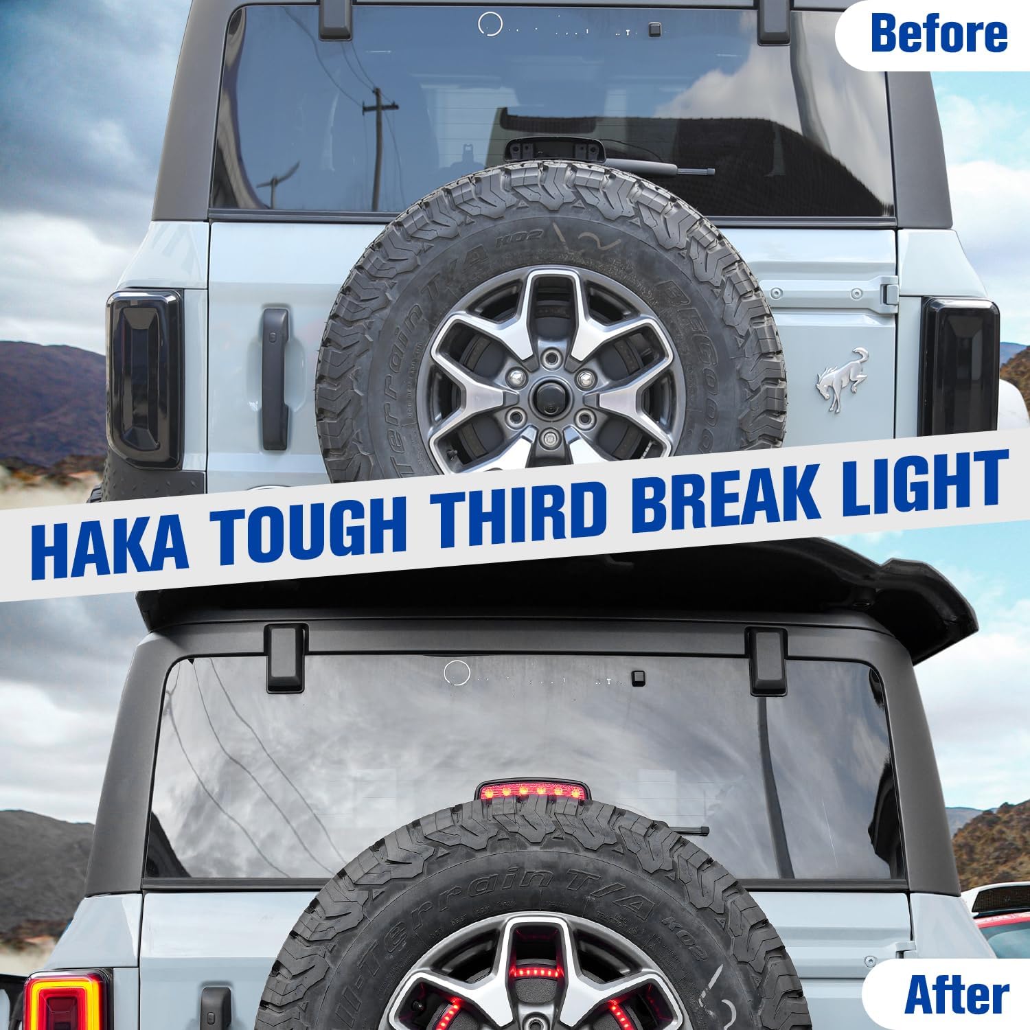 HAKA TOUGH Tercera luz LED de freno para Ford Bronco 2021-2023, accesorios de luz de freno negra ahumada para neumático de repuesto Bronco de 4