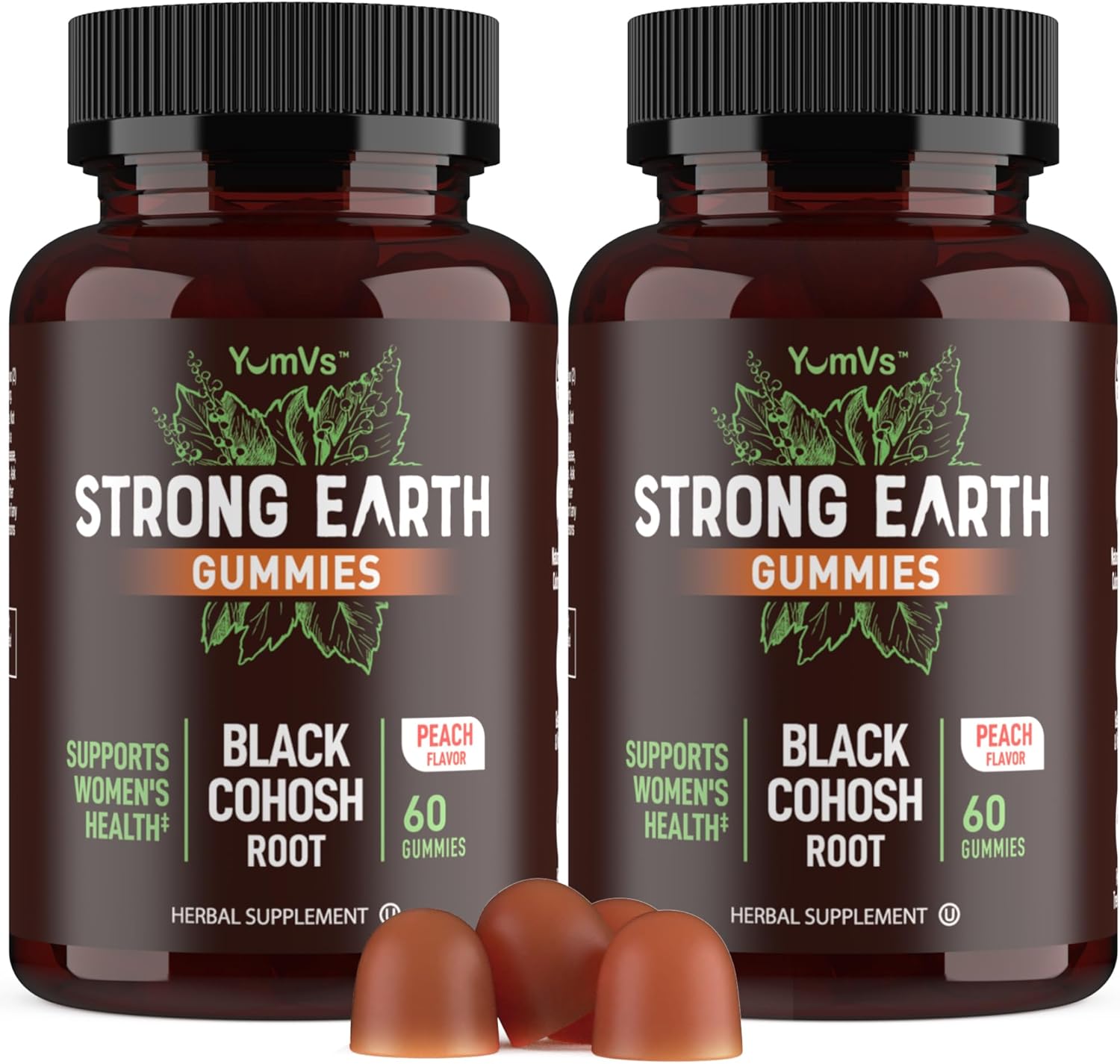 Strong Earth – Raíz de cohosh negro de 50 mg  Gomitas de cohosh negro (60 unidades) suplementos de extracto natural para la menopausia para mujeres,