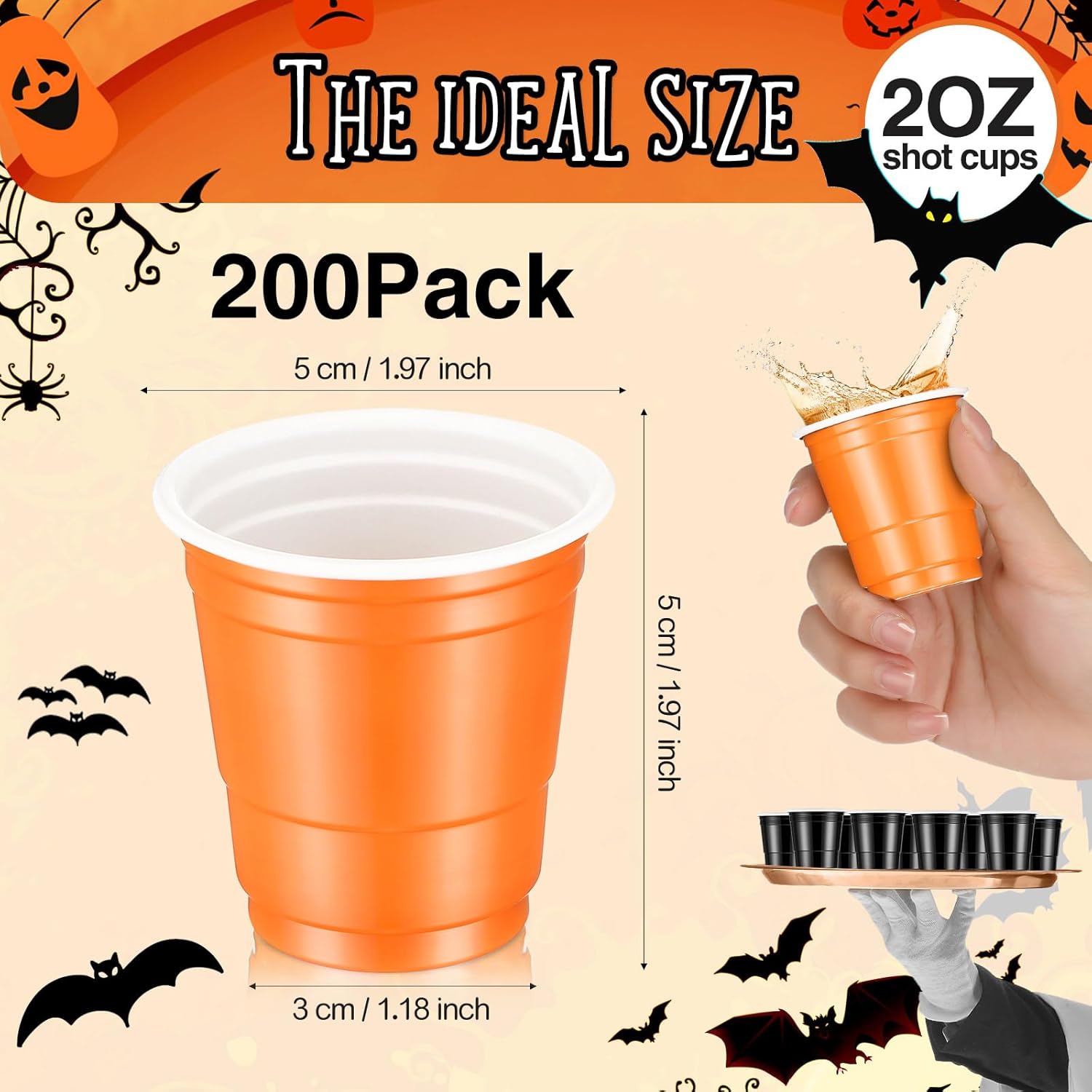 Sliner 200 vasos de plástico a granel, mini vasos de chupito de 2 onzas, vasos de plástico pequeños desechables para regalos de fiesta de