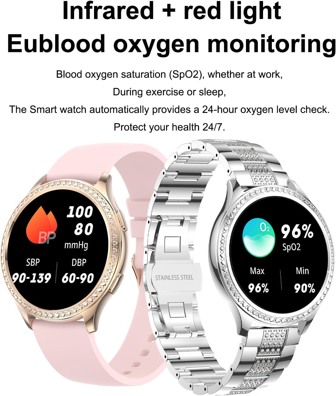Reloj inteligente para mujer, reloj inteligente dorado y plateado, reloj inteligente de presión arterial con llamada Bluetooth, monitor de sueño,
