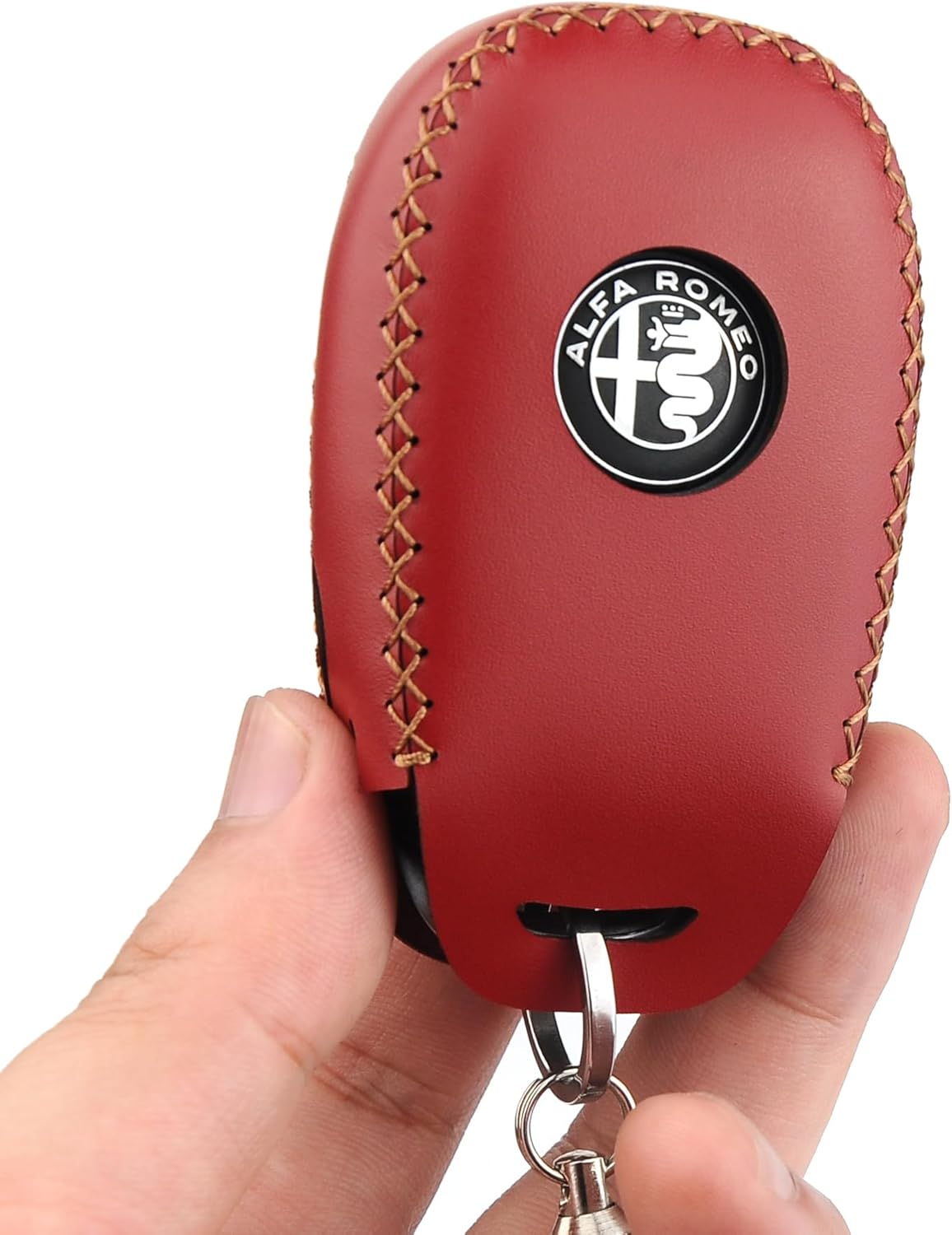 Funda para llavero de piel italiana auténtica a prueba de huellas dactilares compatible con Alfa Romeo Giulia Stelvio 4C Spider