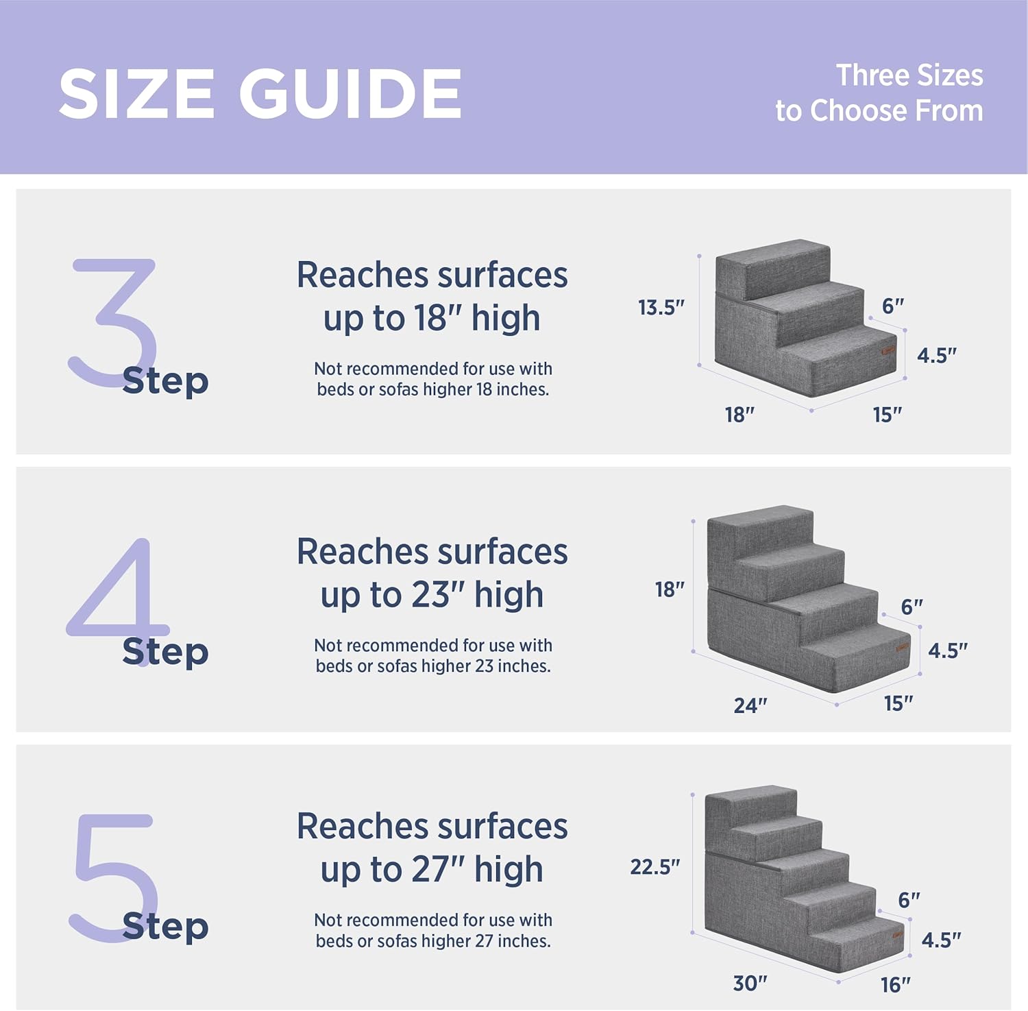 Lesure – Escaleras para perros pequeños, escaleras para mascotas para camas y sofá, escalones plegables para mascotas con espuma certificada