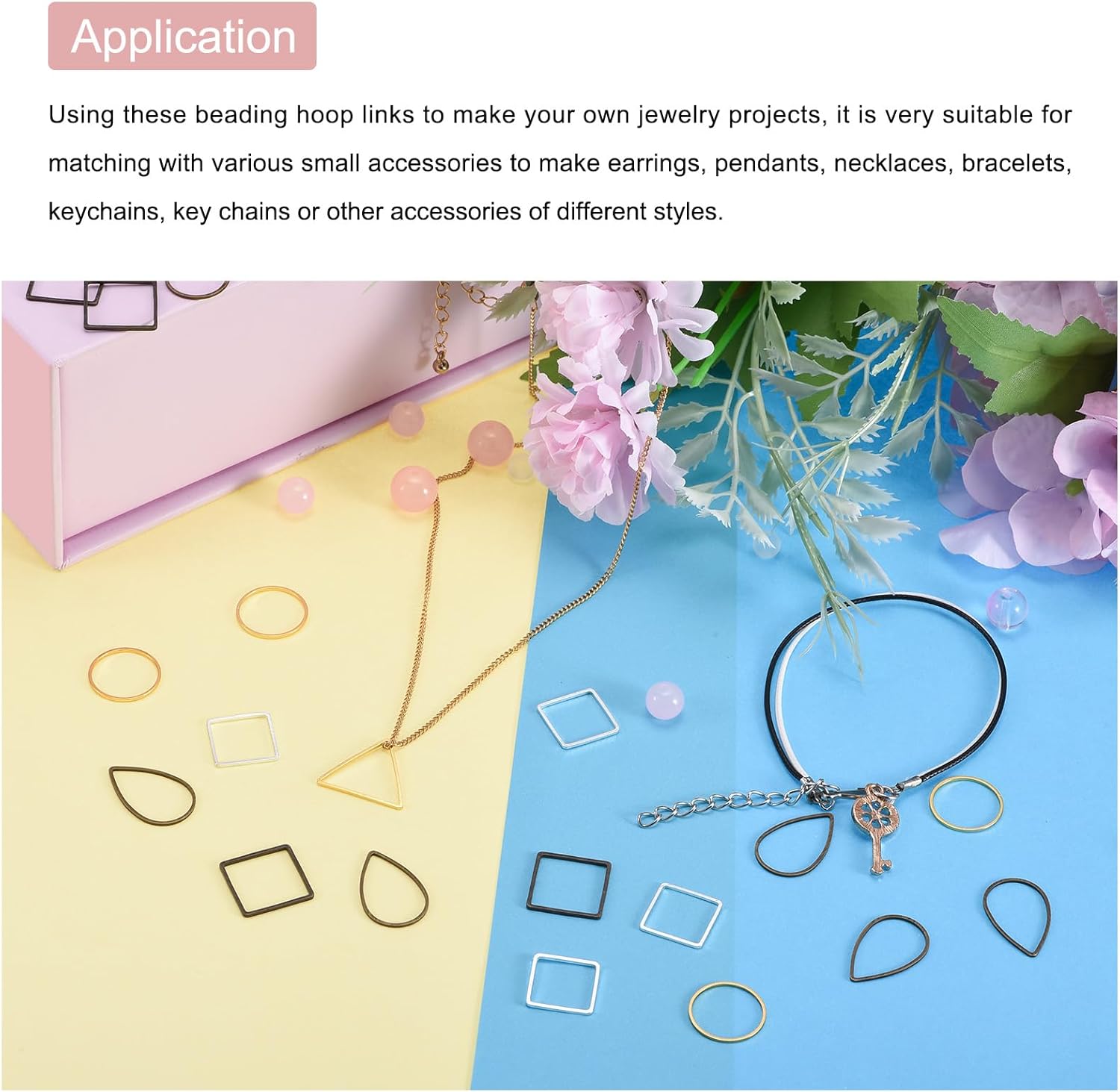 MECCANIXITY Aro de abalorios triangular, anillo de enlace geométrico hueco triangular para hacer joyas