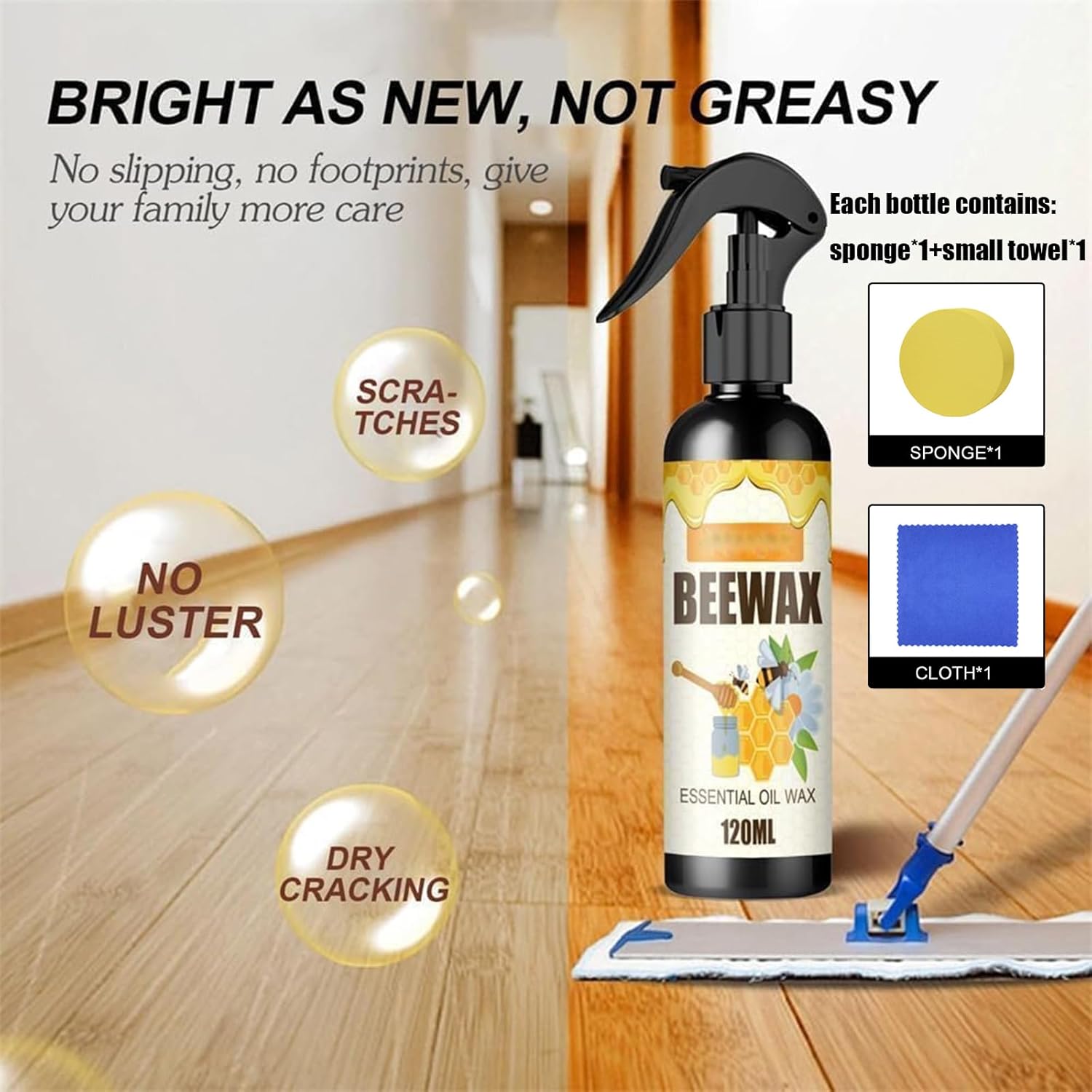 Aerosol de cera de abeja natural, limpiador en aerosol de cera de abejas, el espray original de cera de abejas y limpiador de muebles, aerosol de