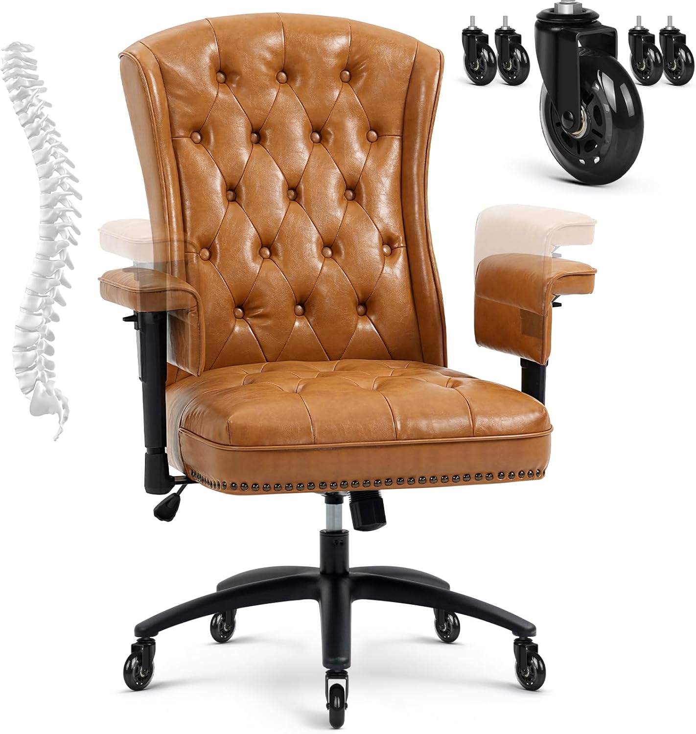 YAMASORO Silla de oficina ejecutiva ergonómica con altura ajustable, sillas de escritorio de oficina en casa, silla de trabajo giratoria de piel