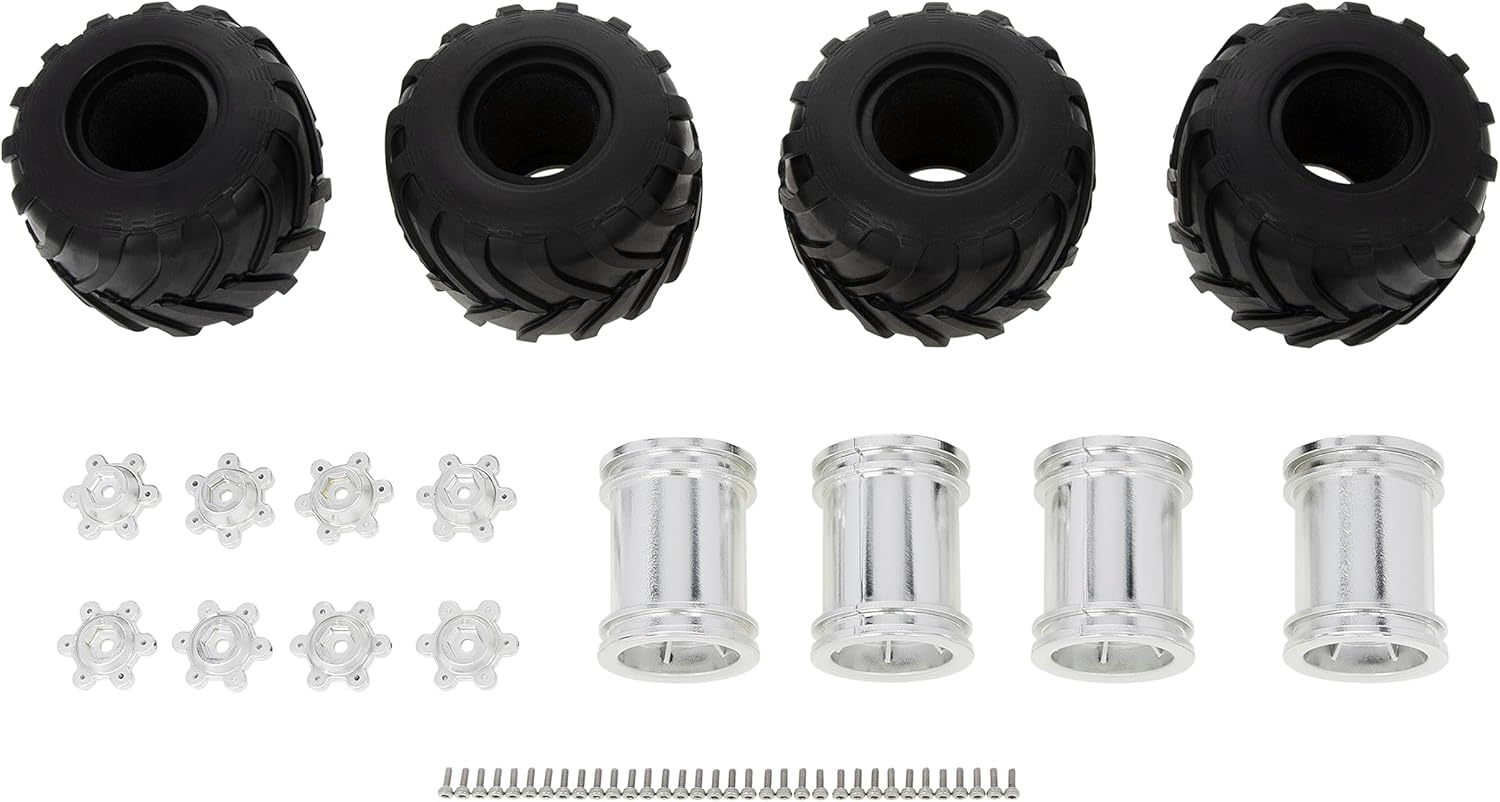 MEUS Racing Juego de 4 neumáticos 1.0 RC Monster Truck para Axial SCX24 FMS FCX24 TRX4M, neumático de 2.835 x 1.969 in (plateado)