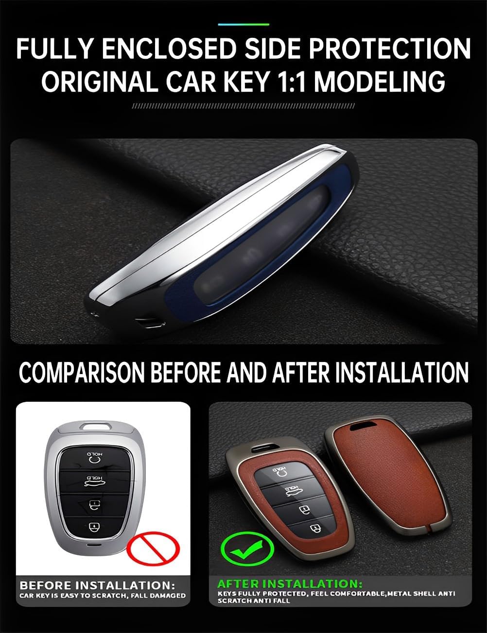 Funda de metal para llavero Hyundai, llavero de protección compatible con Tucson Santa fe NX4 2020-2023 (p-hyj-negro), Negro –