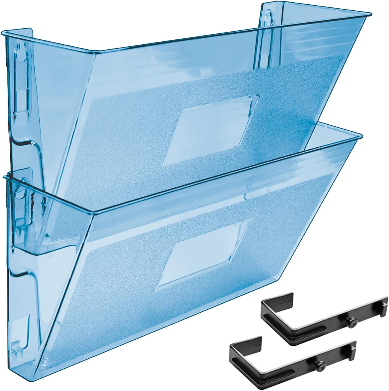 Acrimet Soporte organizador de archivos de bolsillo para montaje en pared (ganchos incluidos) (color azul transparente) (paquete de 2)