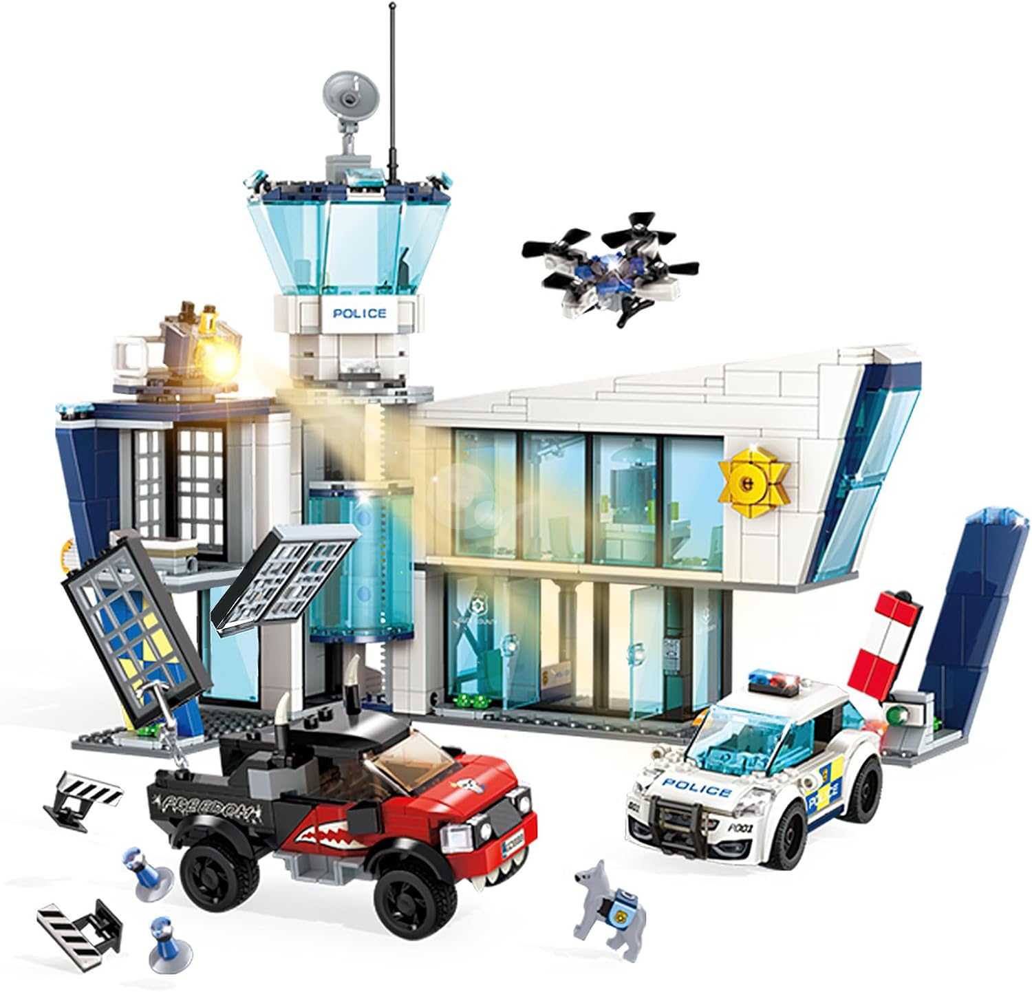 Juego de construcción STEM de estación de policía de la ciudad, compatible con militares, kit de construcción para niños, 887 piezas, el mejor