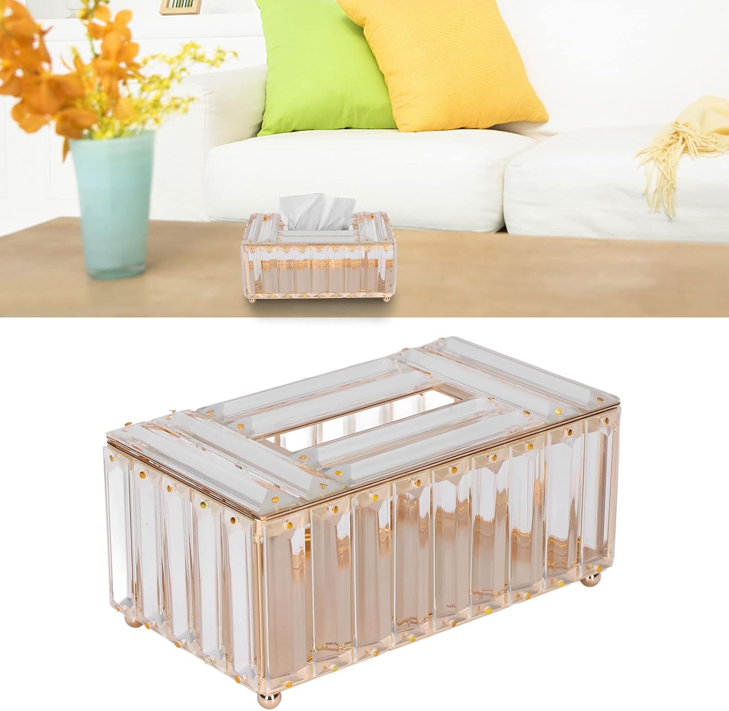 Zerodis Caja de almacenamiento de pañuelos, soporte de pañuelos exquisito exterior multiusos para mesa de oficina para mesa (dorado)