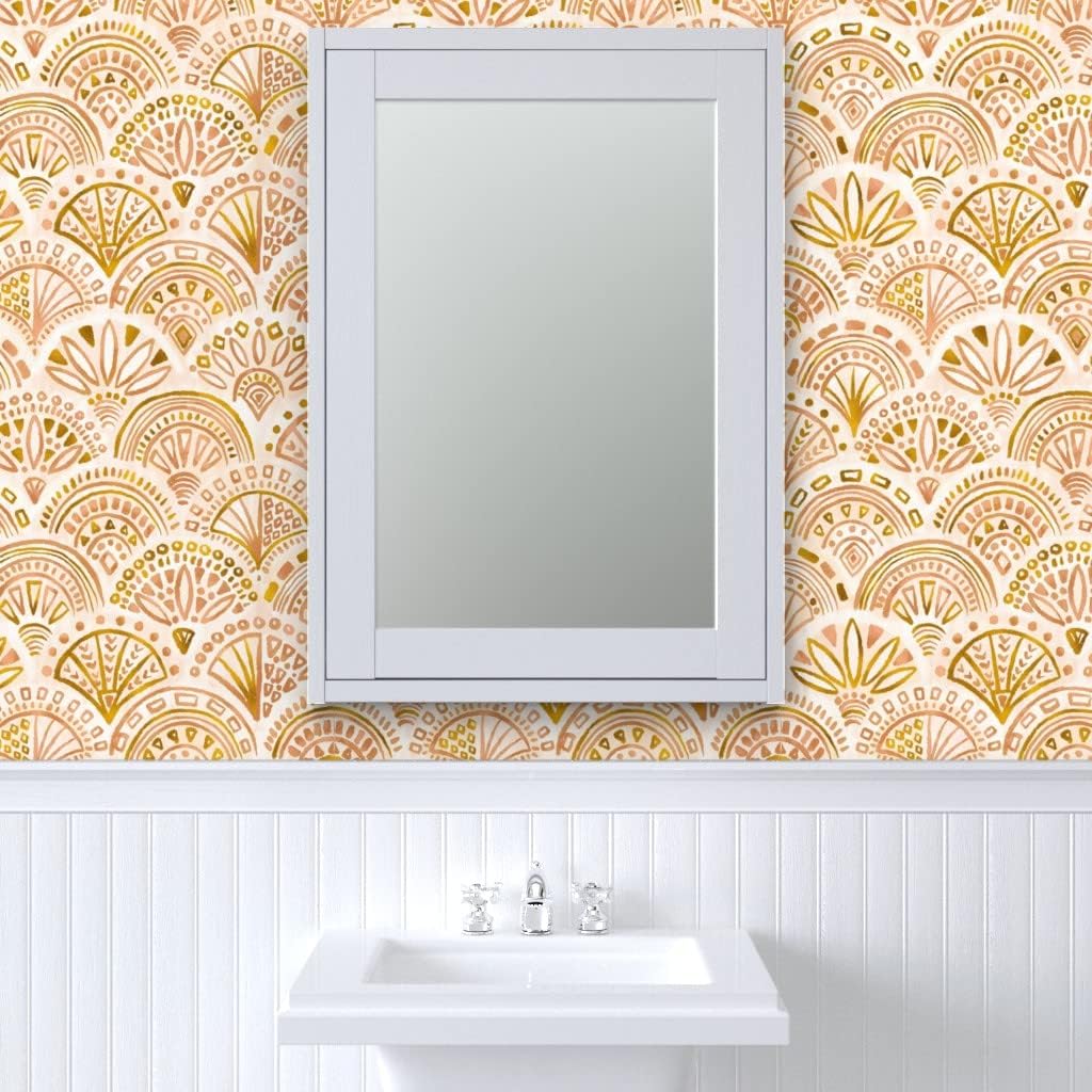 Spoonflower Peel & Stick Wallpaper Swatch – Seashell Geometry Gold Circles Geometric Dots Triangles Neutral Custom Removable Wallpaper