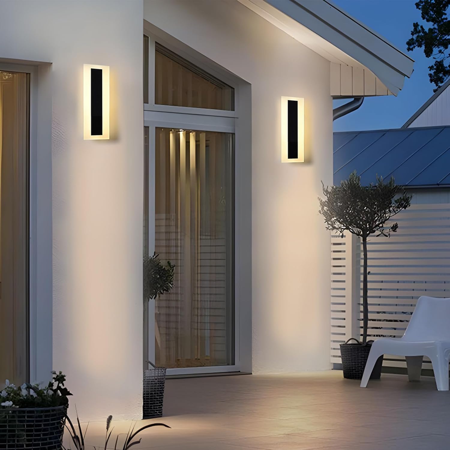 LamQee Lámpara de pared moderna para exteriores para casa, luces lineales de porche y patio, tira larga LED, lámpara de montaje en pared, lámpara