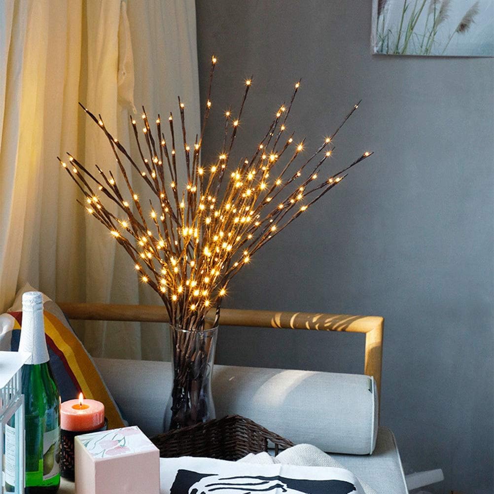 Lxcom Lighting Luces LED de rama, paquete de 3 unidades, 20 luces LED decorativas, funciona con pilas, con temporizador, ramas iluminadas, ramas