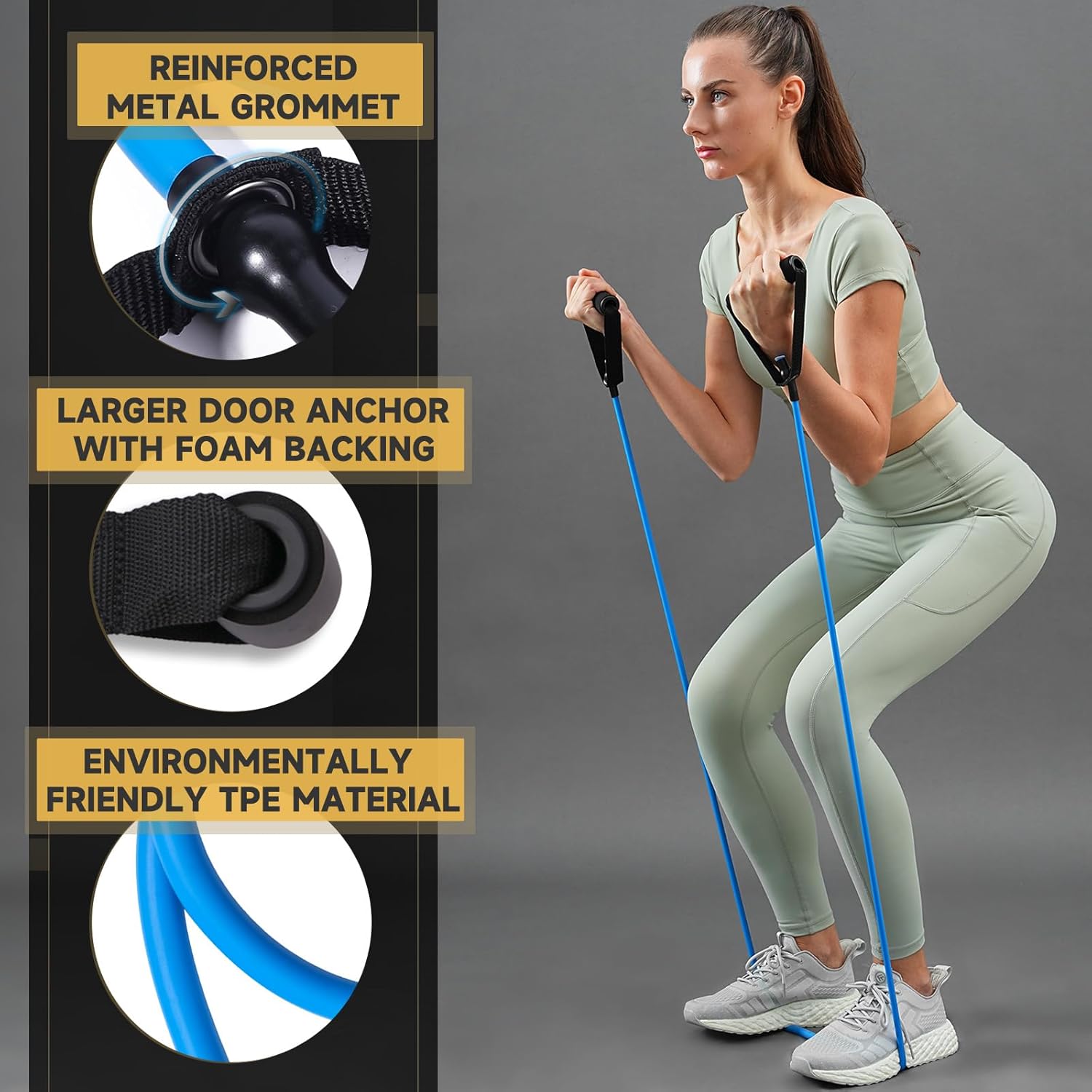Bandas de resistencia con asas para entrenar mujeres y hombres, bandas de ejercicio con anclaje de puerta, bandas elásticas para entrenamientos en