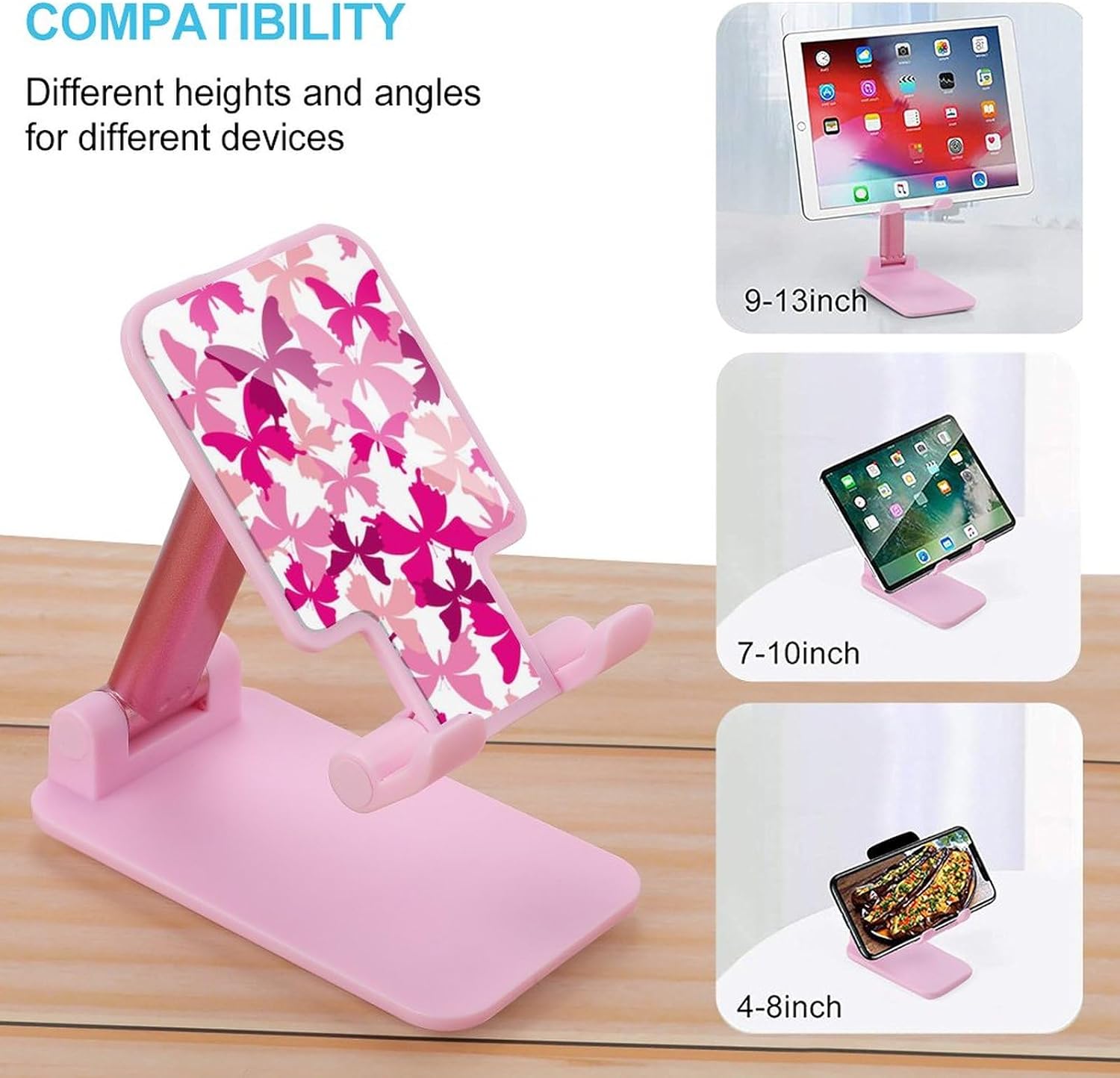 Cáncer de mariposa rosa sobre el soporte del teléfono celular Soporte plegable del teléfono titular de la tableta del soporte para el escritorio