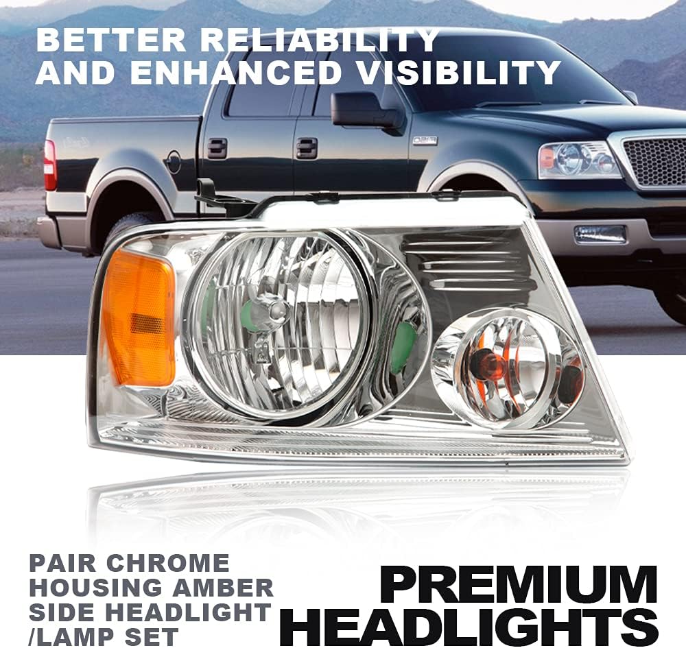 Faros delanteros compatibles con Ford F-150 Pickup 04-0806-08 Lincoln Mark LT, (no para modelos 04 F150 HeritageFlareside Beds), lente transparente,
