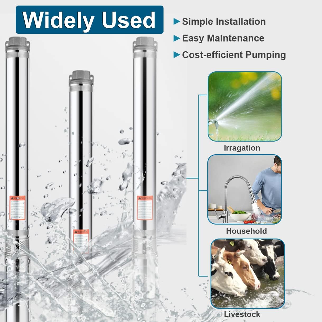 iMeshbean Bomba de pozo sumergible, bomba de pozo profundo de 4 pulgadas de acero inoxidable con cable de alimentación de 33 pies, resistente