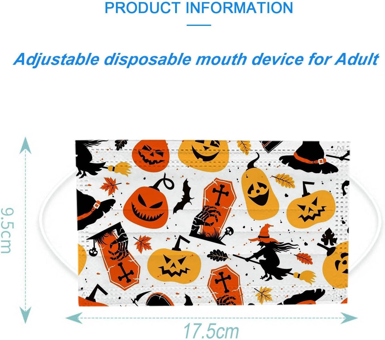 DANONI 50 máscaras desechables de Halloween, diseños de fantasmas de calabaza, 3 capas, transpirable, protección facial completa para mujeres y