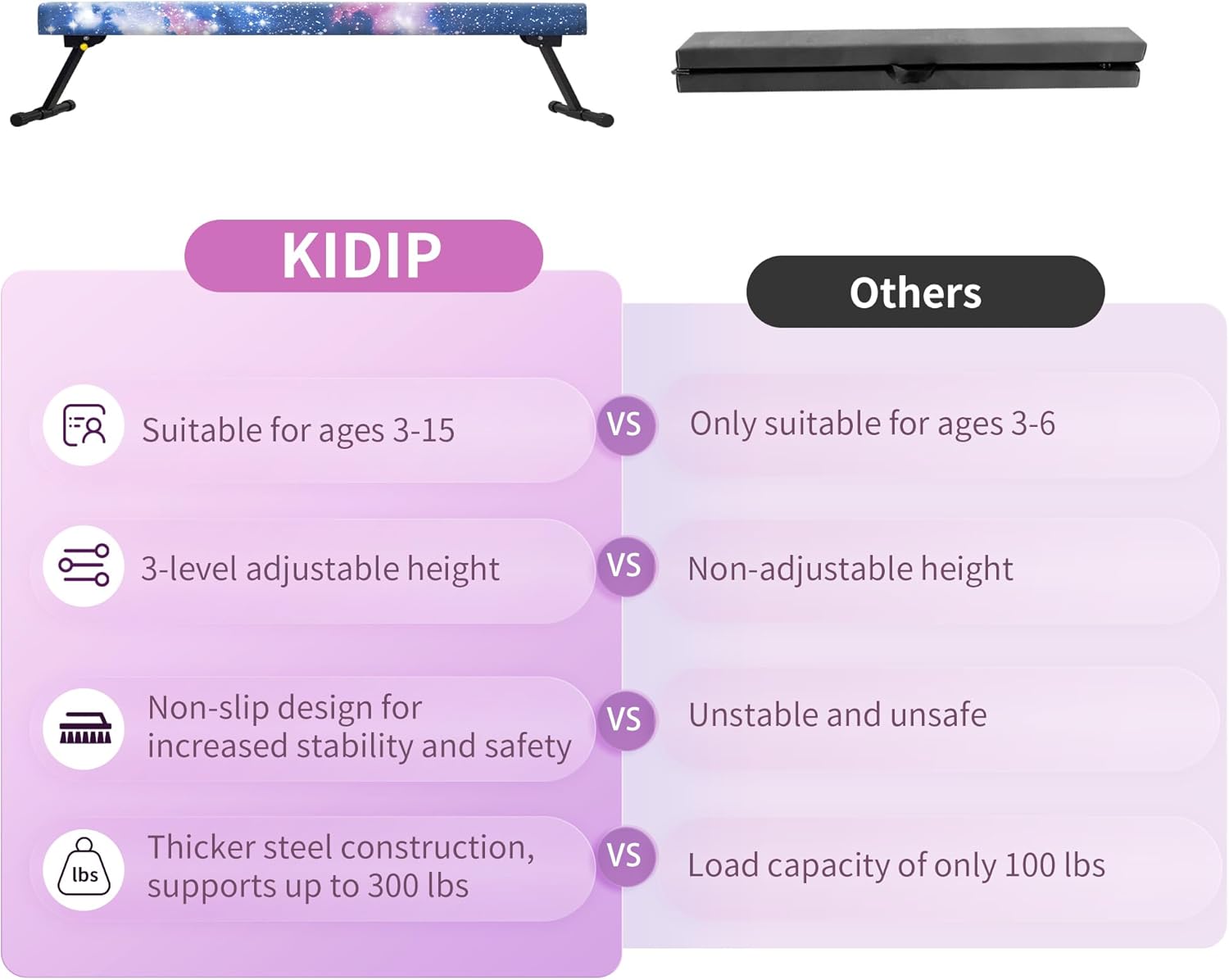 Haz de equilibrio ajustable, haz de gimnasia de 6 pies8 pies, cubierta de gamuza con antideslizante, adecuada para niños y adolescentes de 3 a 15