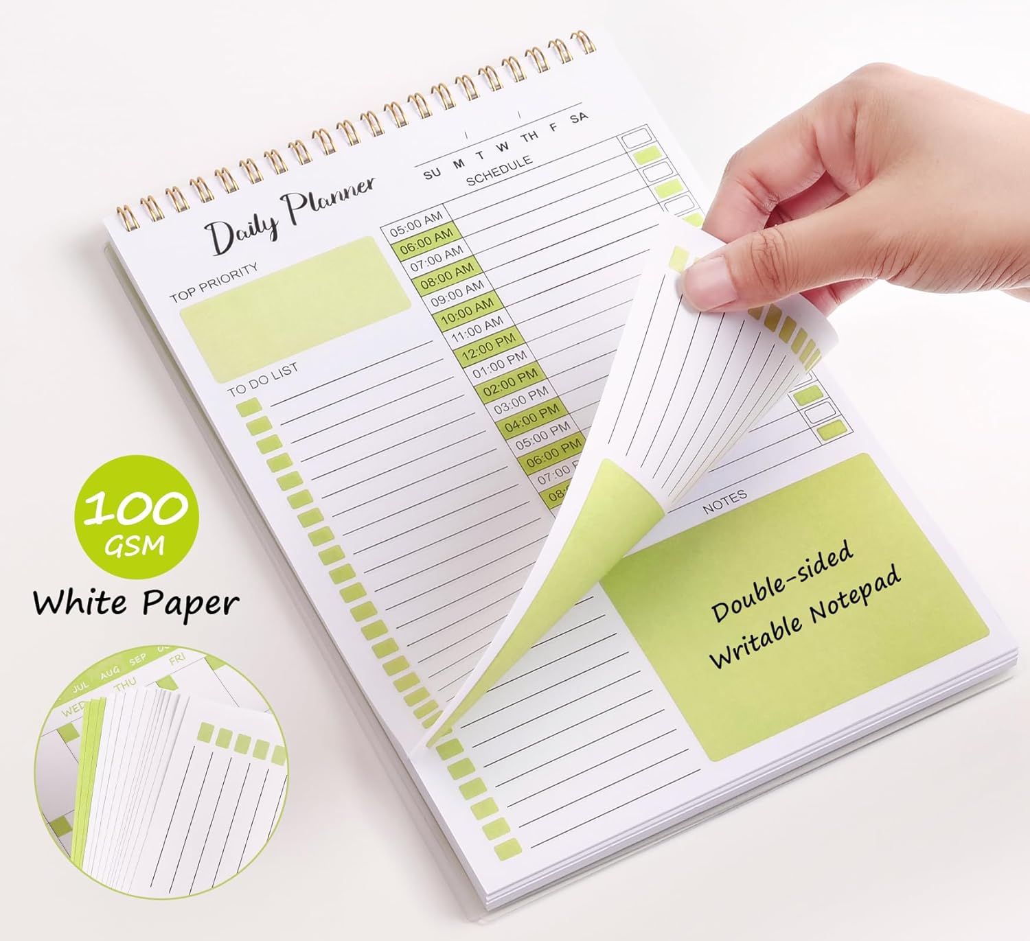 Bloc de notas de lista de tareas, cuaderno diario sin fecha con horario por hora, 60 hojas de 7 x 10 pulgadas, agenda de lista de verificación de
